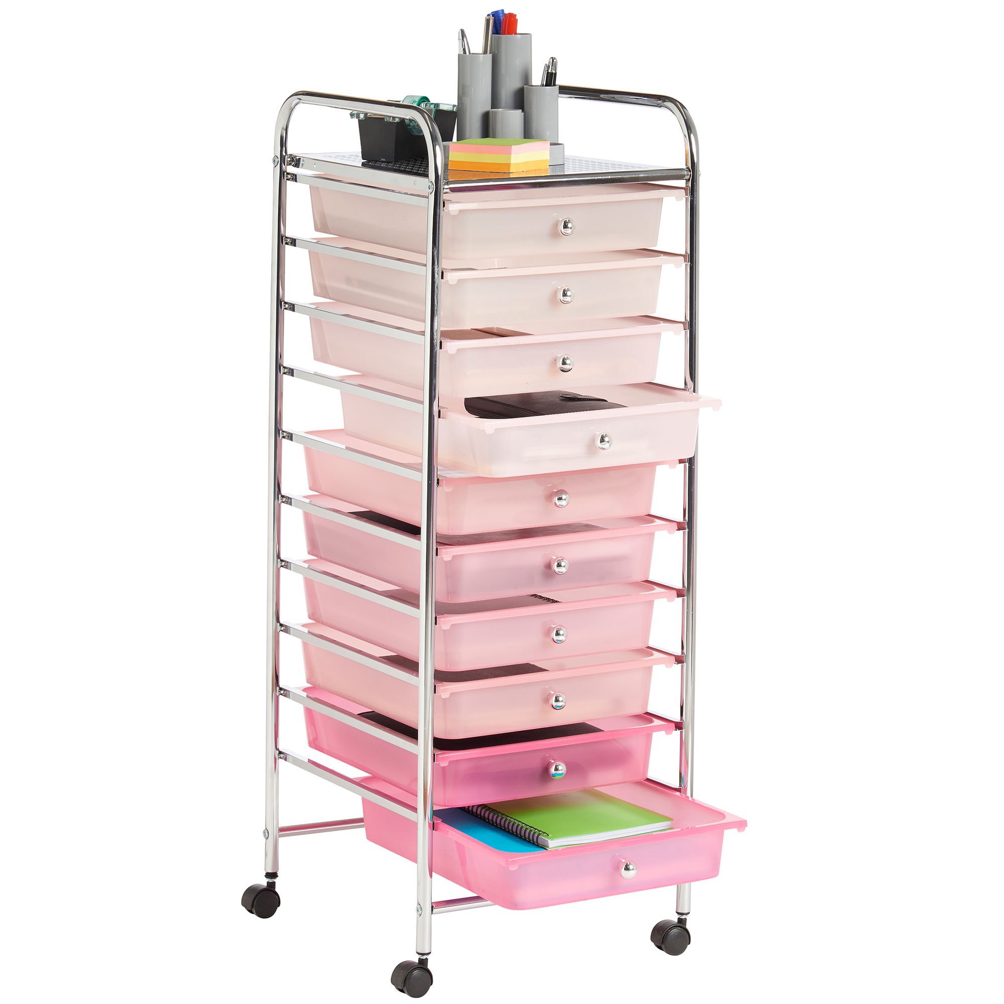 VonHaus Carrello 10 cassetti con ruote rosa per casa