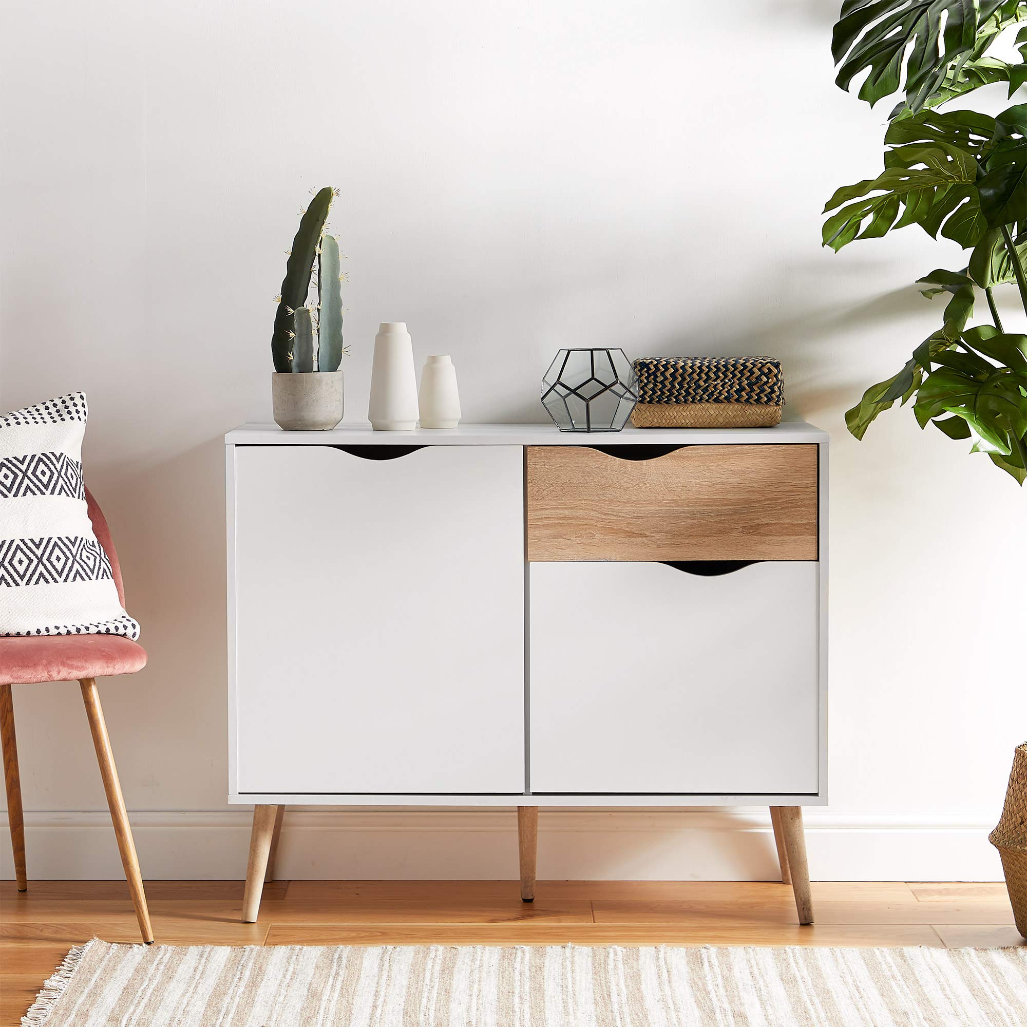 VonHaus Credenza Bianca Rovere 99 cm 1 Cassetto