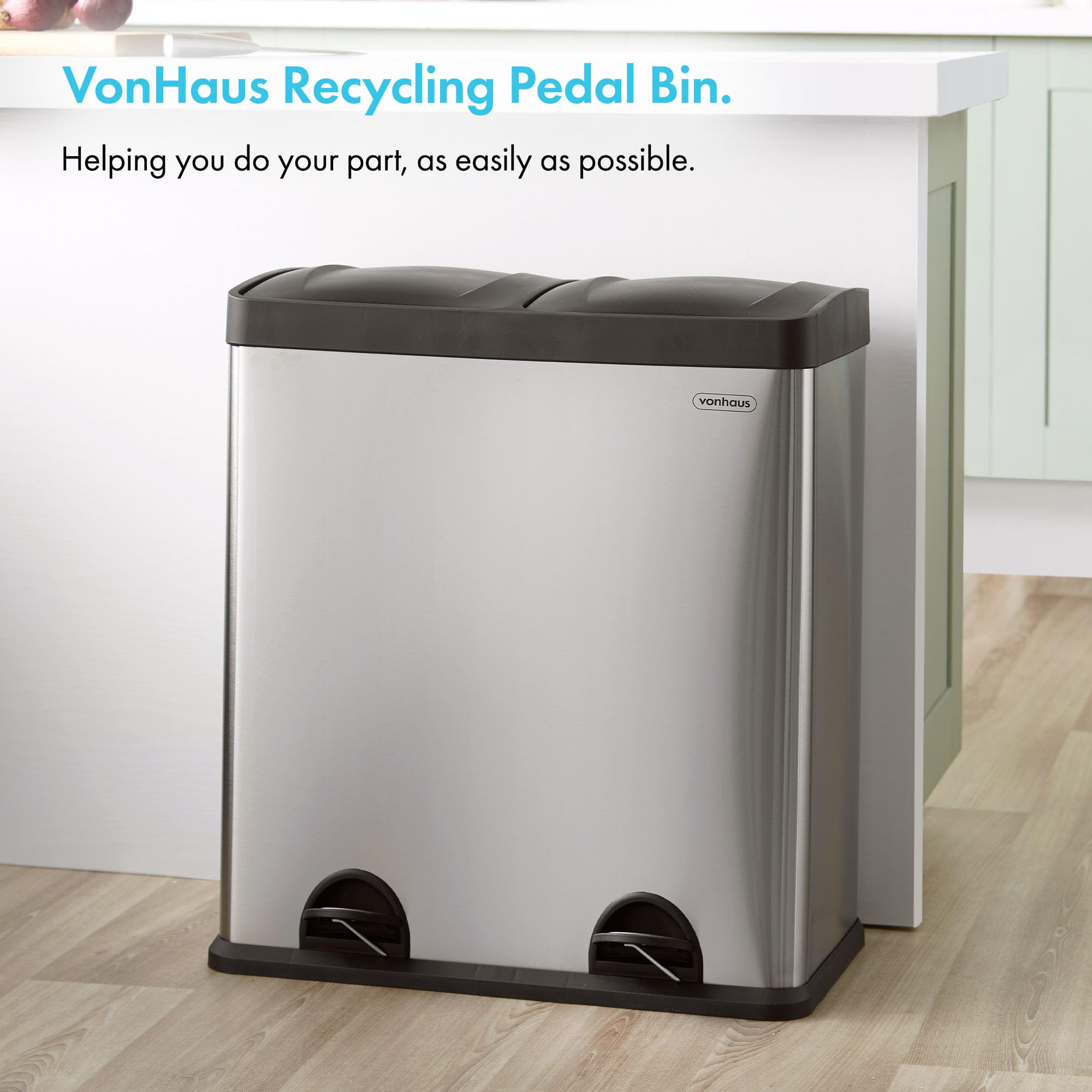 VonHaus pattumiera 2 scomparti inox 60 L a pedale