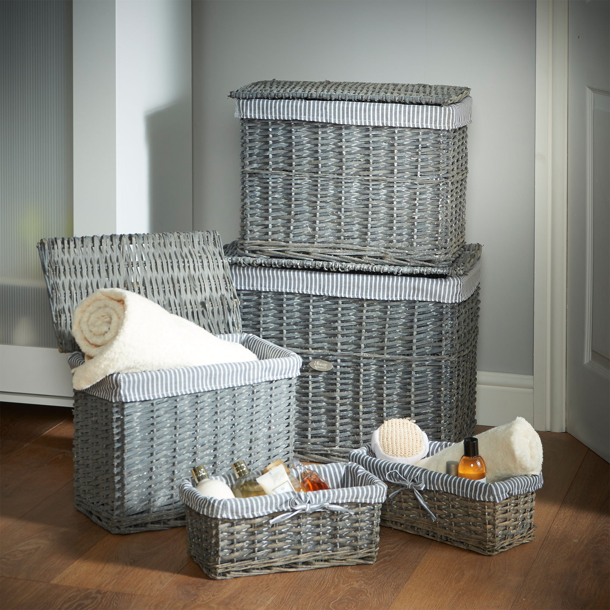 VonHaus Set 5 cesti vimini grigi con fodera lavabile