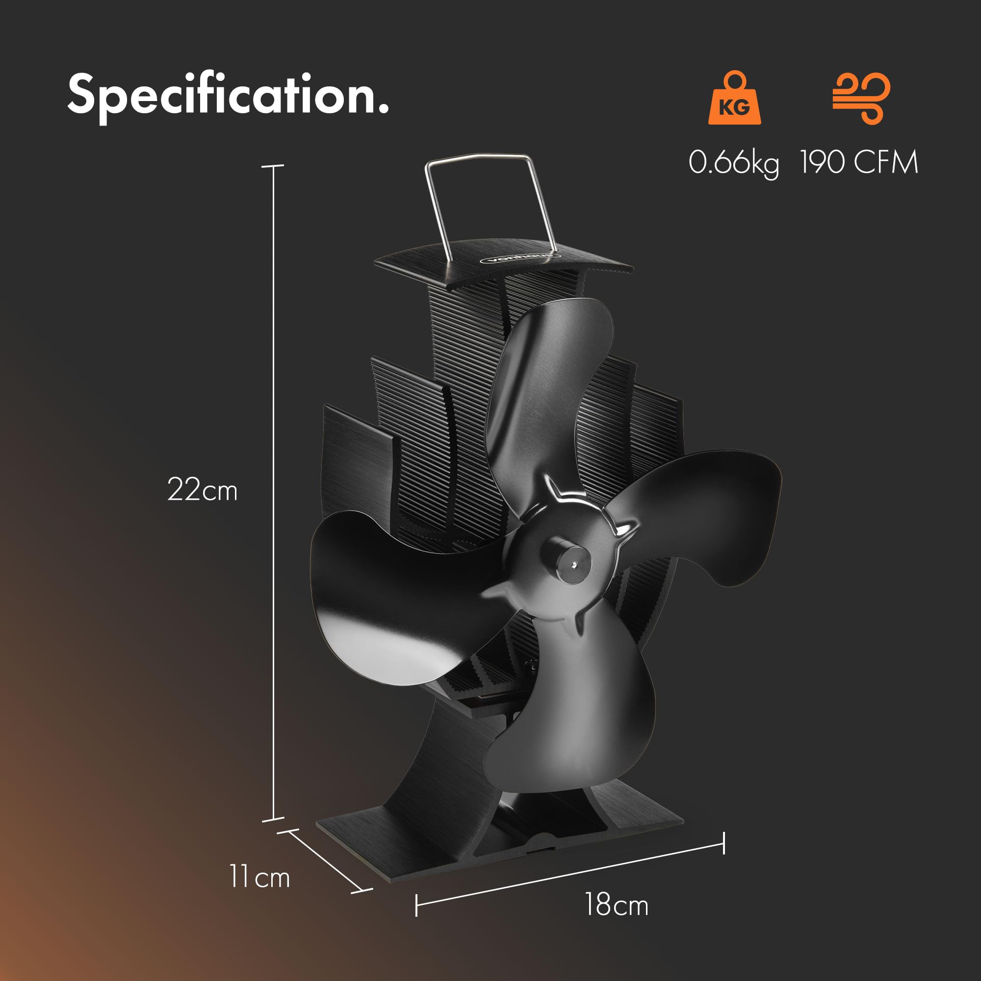 Vonhaus ventilatore stufa a calore 4 pale alluminio nero