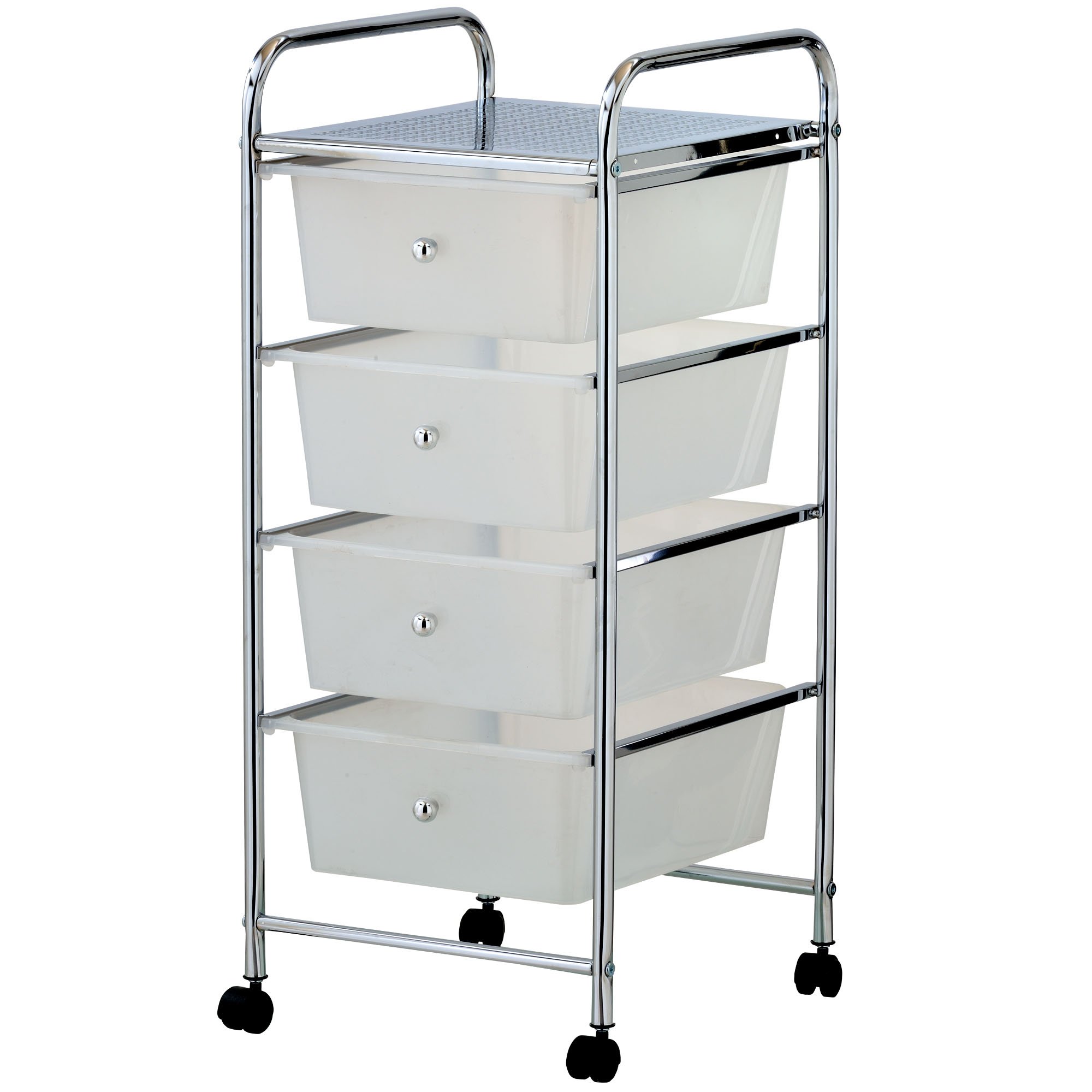 VonHaus Carrello 4 Cassetti Bianco con Ruote Salvaspazio