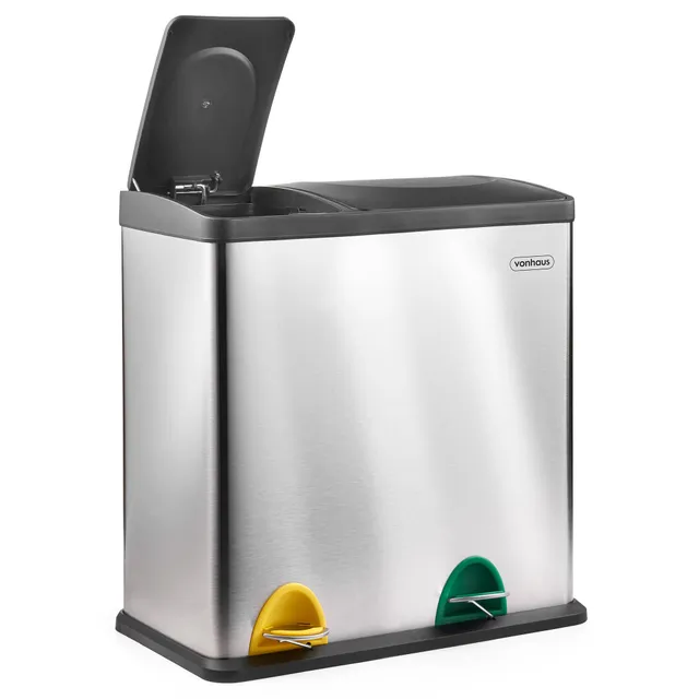 VonHaus pattumiera 2 scomparti inox 36 L a pedale