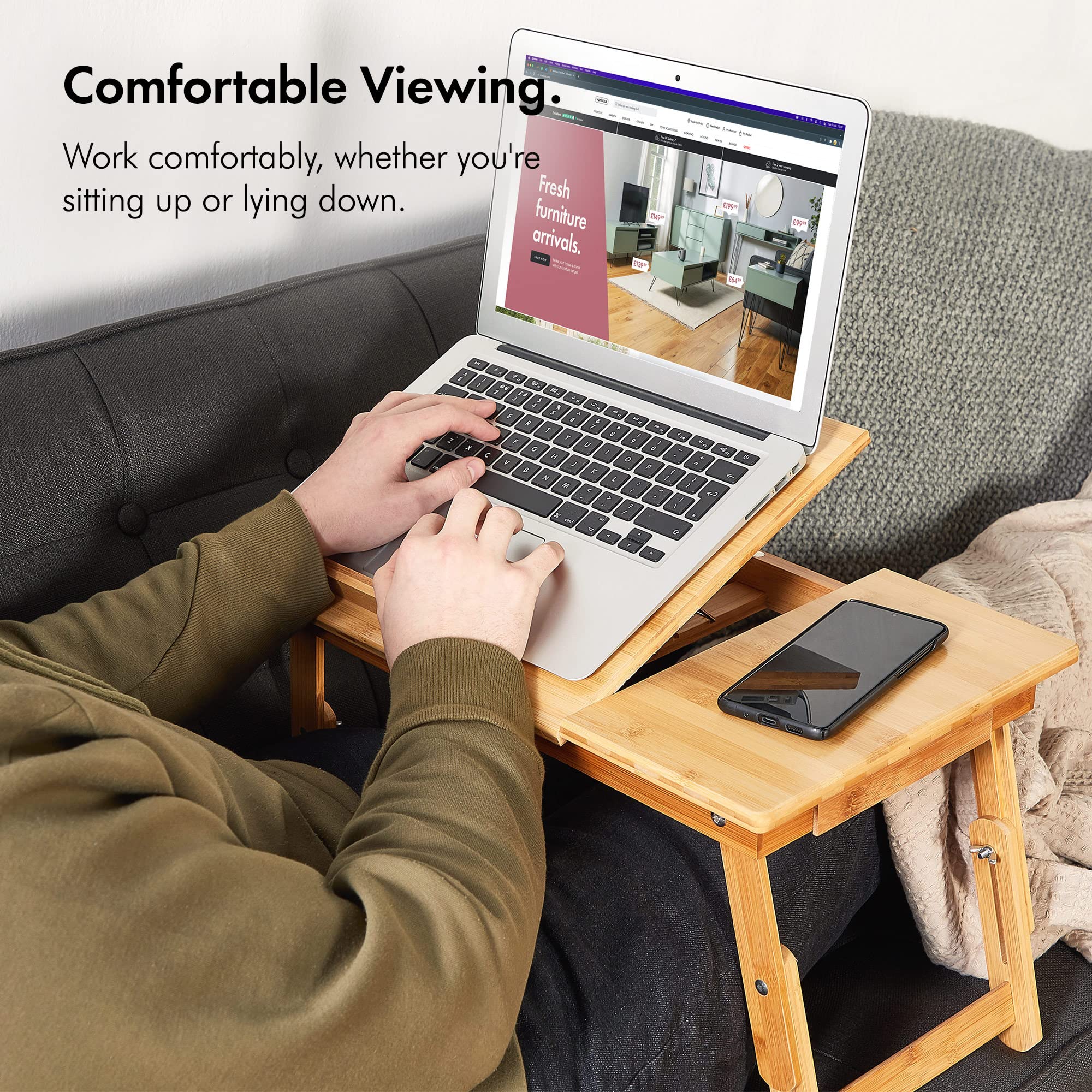 VonHaus Lapdesk Vassoio Laptop Bambù 50x30 con Cassetto