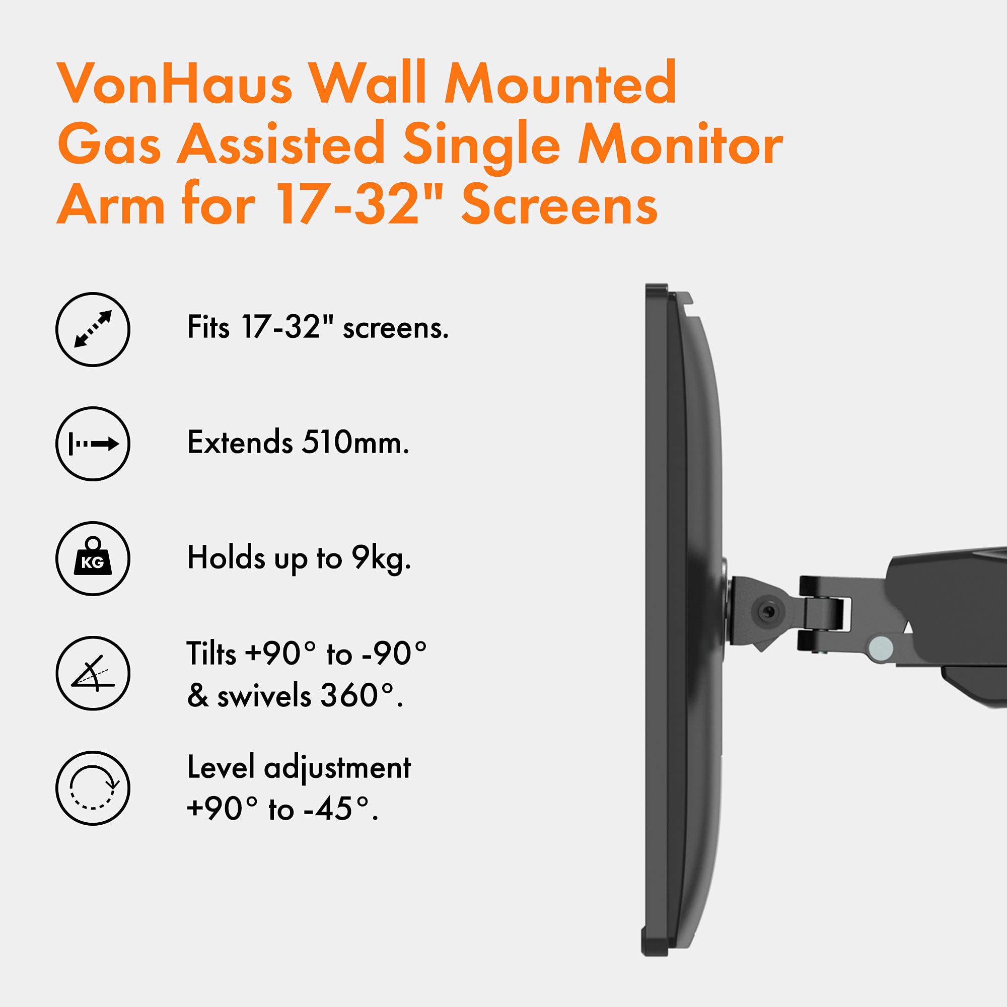 VonHaus Supporto monitor 17-27" braccio gas VESA 75 100