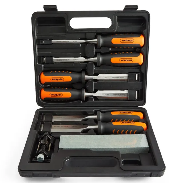 VonHaus set scalpelli legno 8 pezzi con guida e pietra