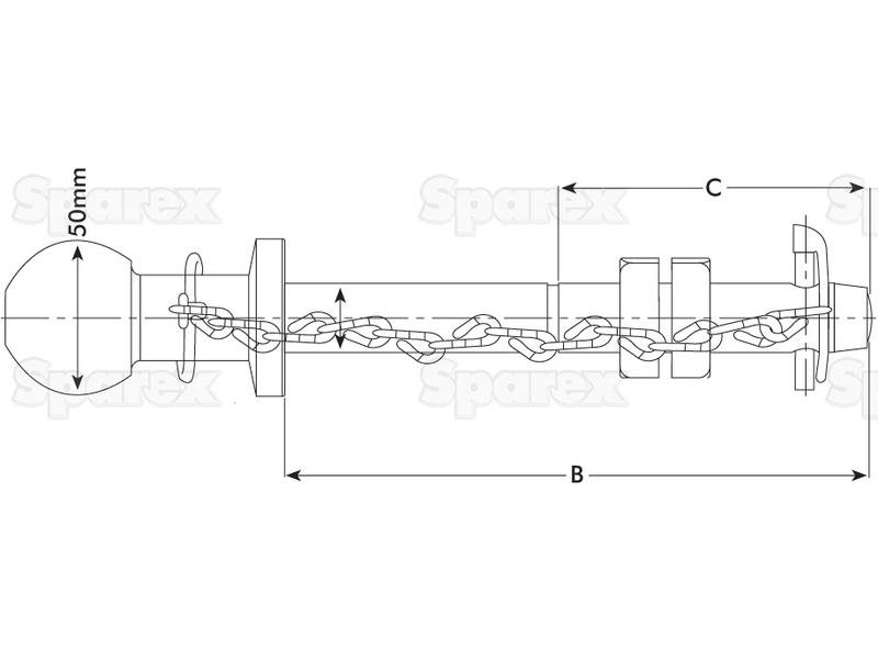 Bullone sfera 50 mm 22x190 per rimorchio 1250 kg