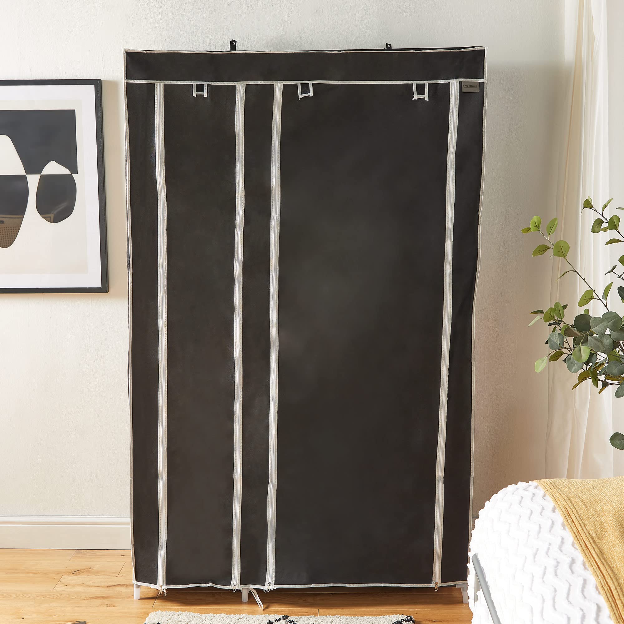 VonHaus guardaroba doppio in tela nero 100x175x45 cm