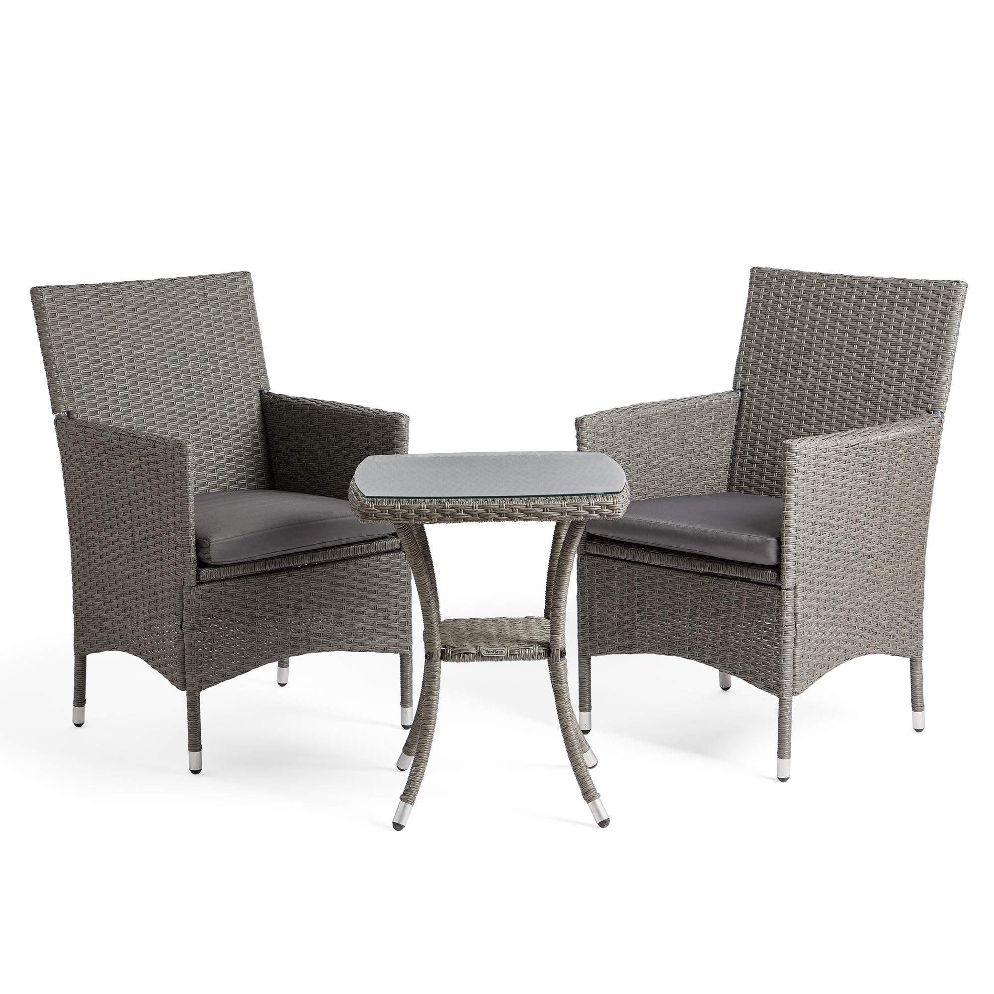 VonHaus Set Giardino Rattan 3 Pezzi Grigio con Vetro