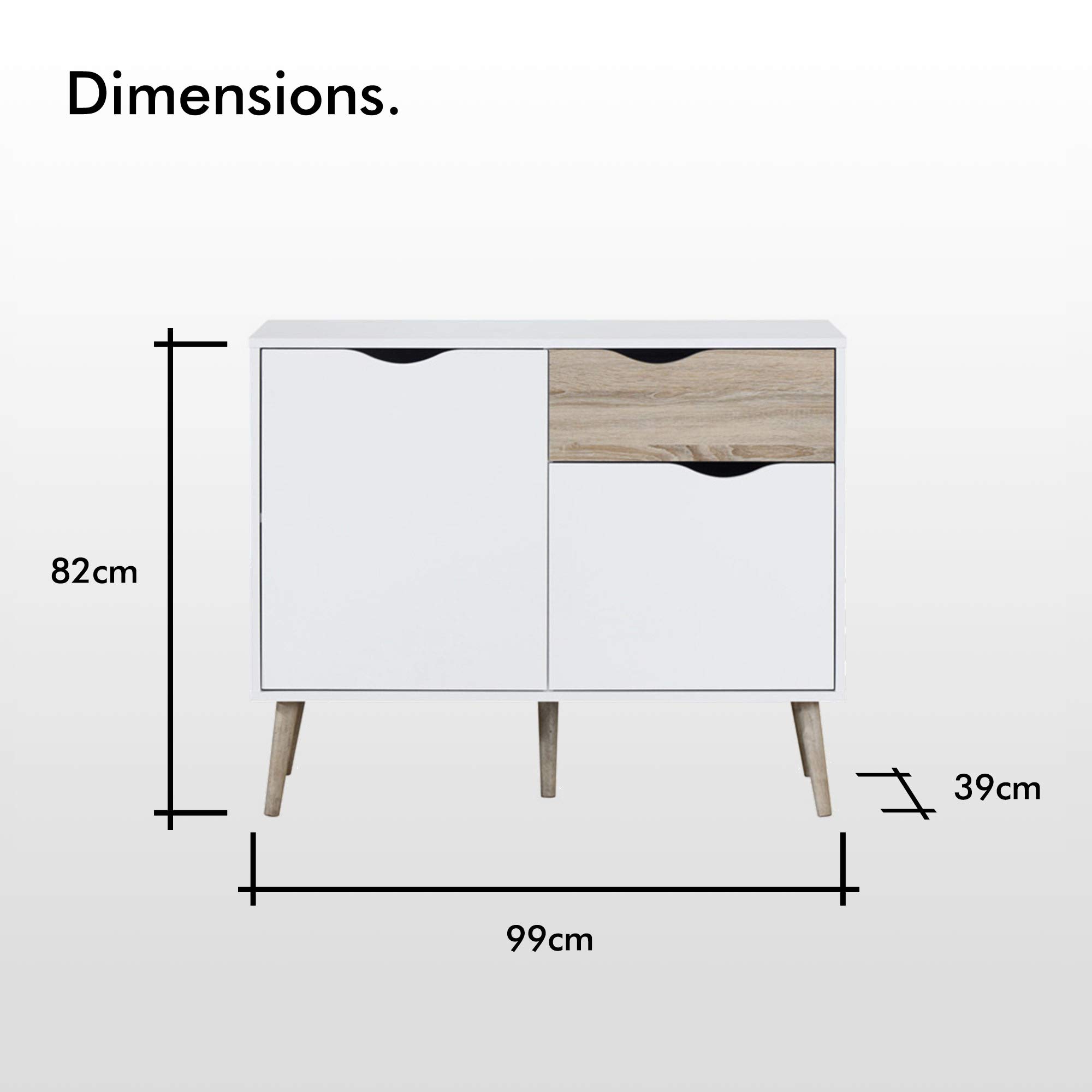 VonHaus Credenza Bianca Rovere 99 cm 1 Cassetto