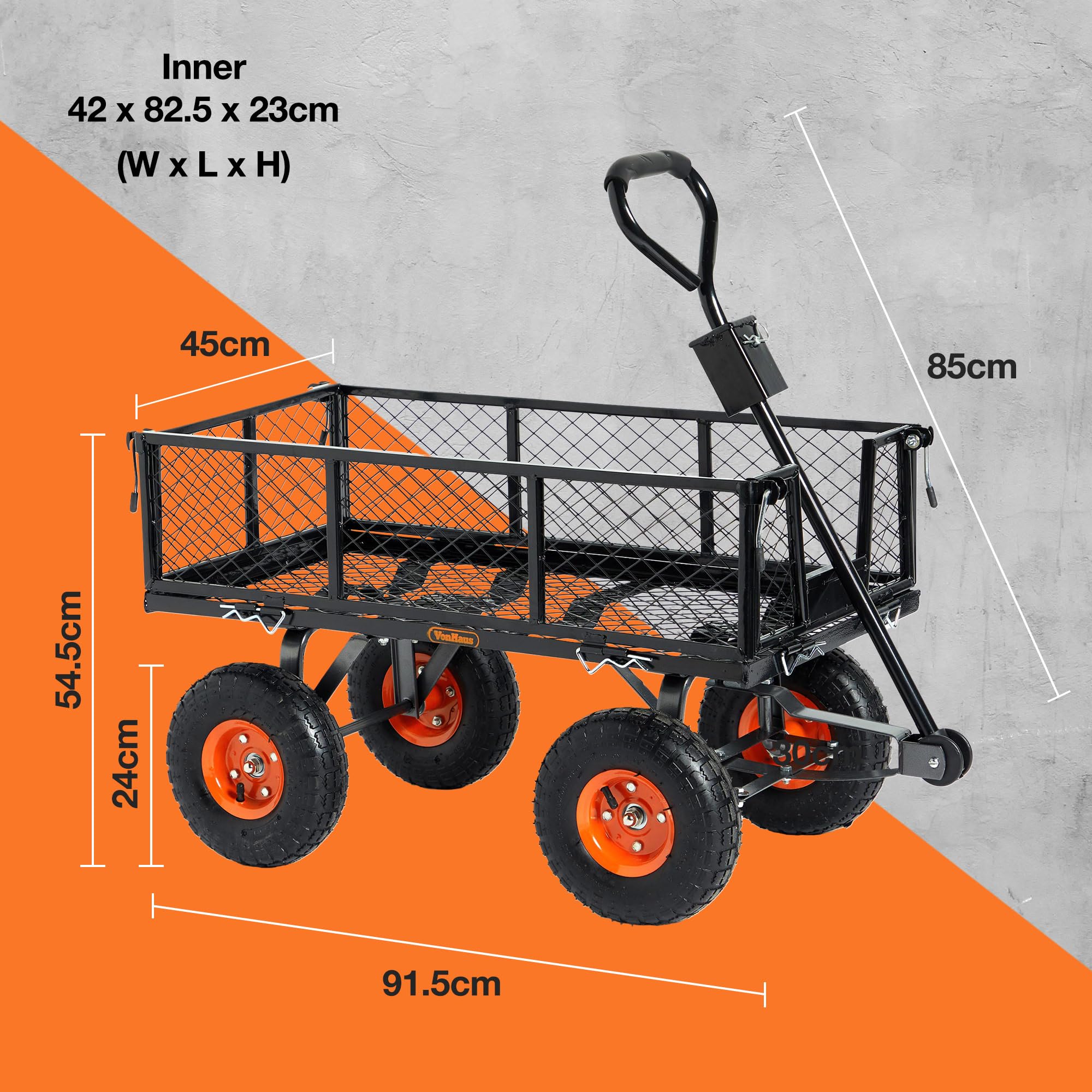 VonHaus Carrello da Giardino 350kg Ruote Pneumatiche