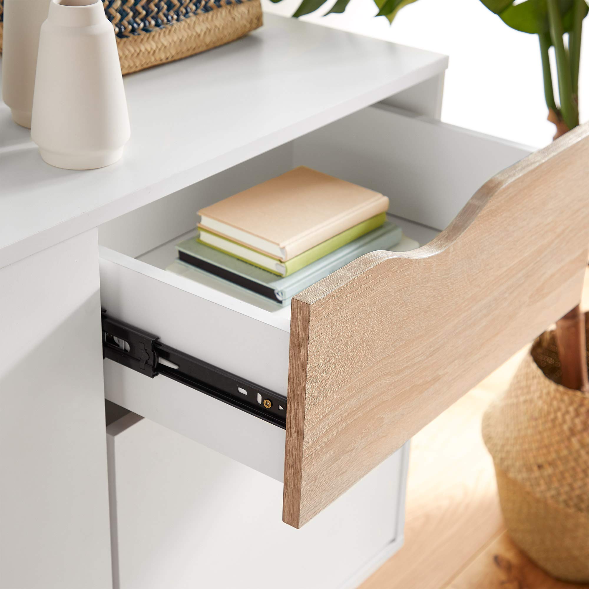 VonHaus Credenza Bianca Rovere 99 cm 1 Cassetto