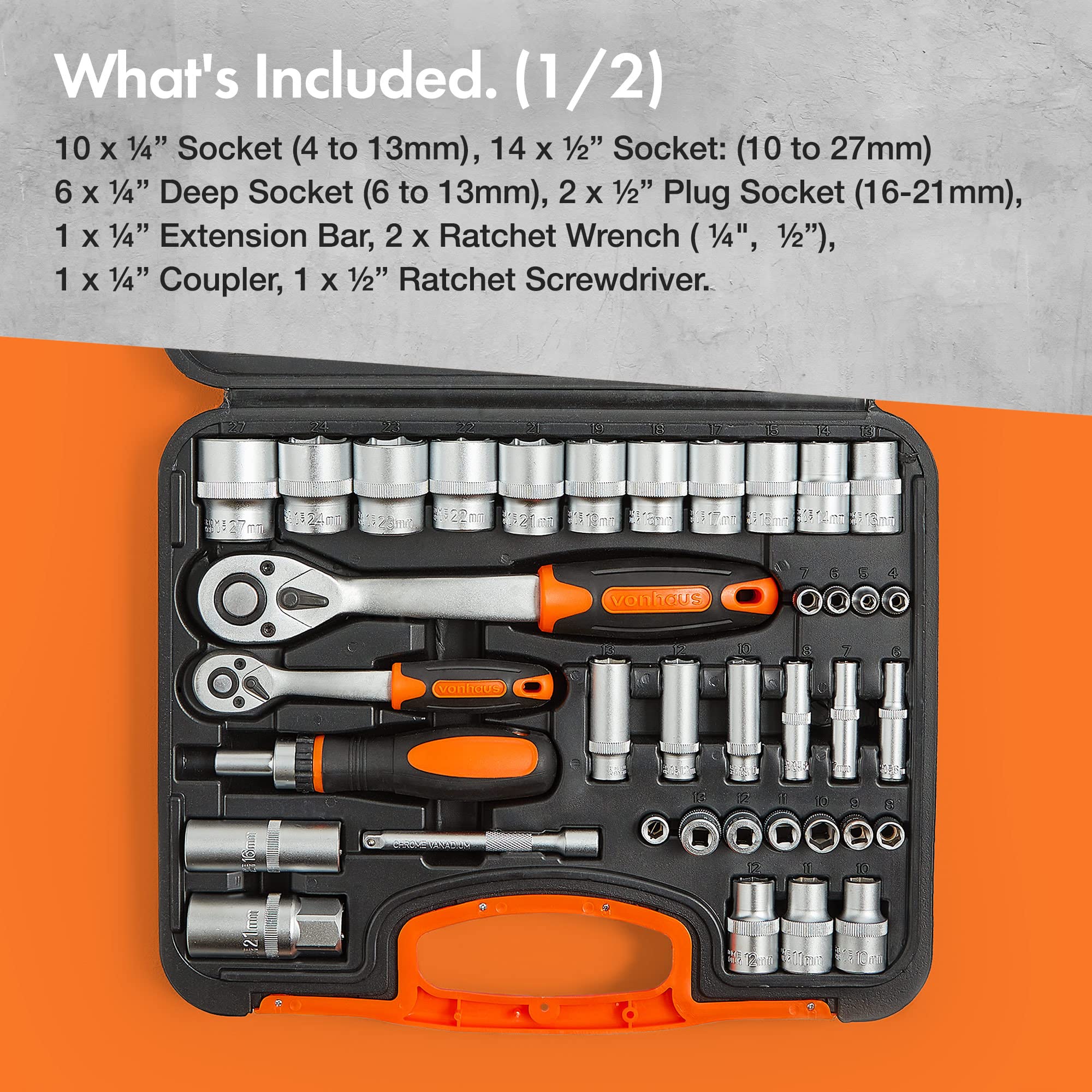VonHaus Set Chiavi a Bussola 104 Pezzi con Cricchetti e Custodia