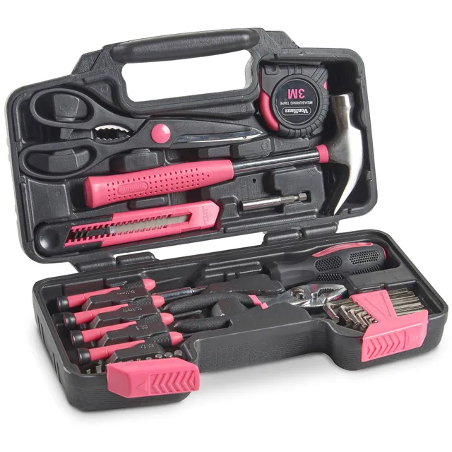 VonHaus set attrezzi 39 pezzi rosa con valigetta fai da te