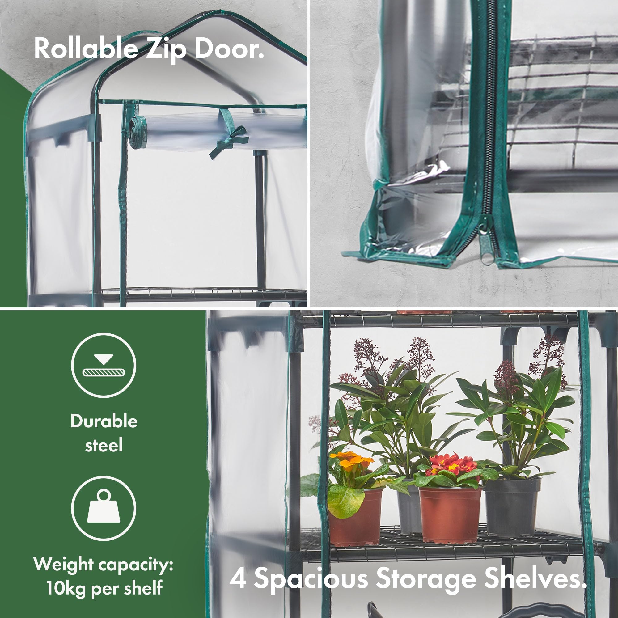 VonHaus Mini Serra PVC 4 Ripiani 158x69x49 cm Acciaio