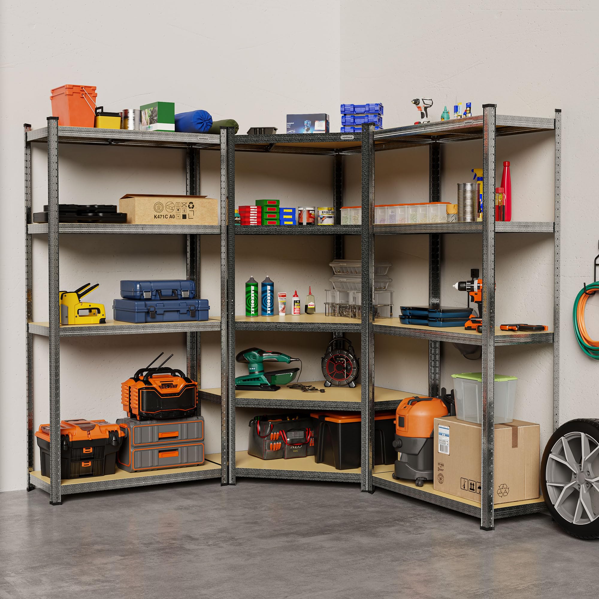 VonHaus Scaffale Garage Metallo 5 Ripiani 150x75x30 Grigio