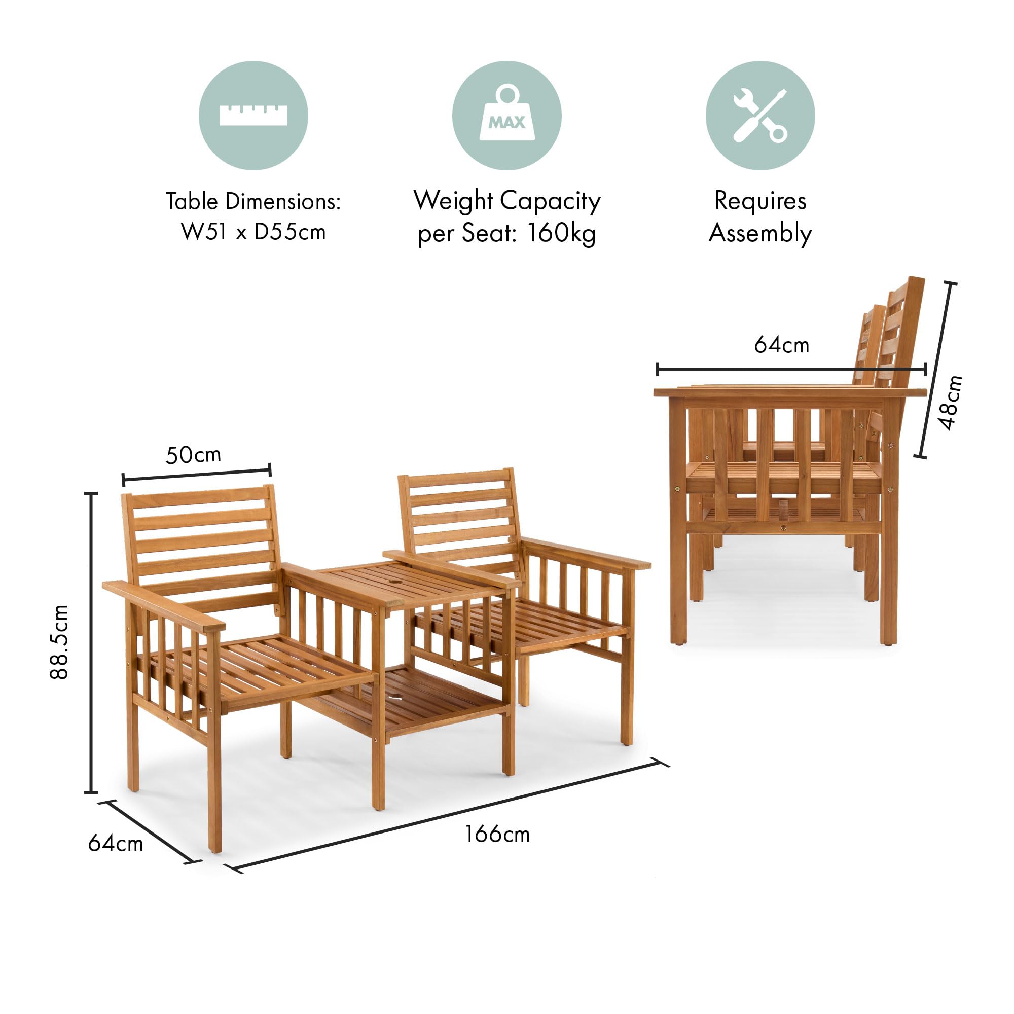 VonHaus Love Seat Collection Panchina Legno 2 posti