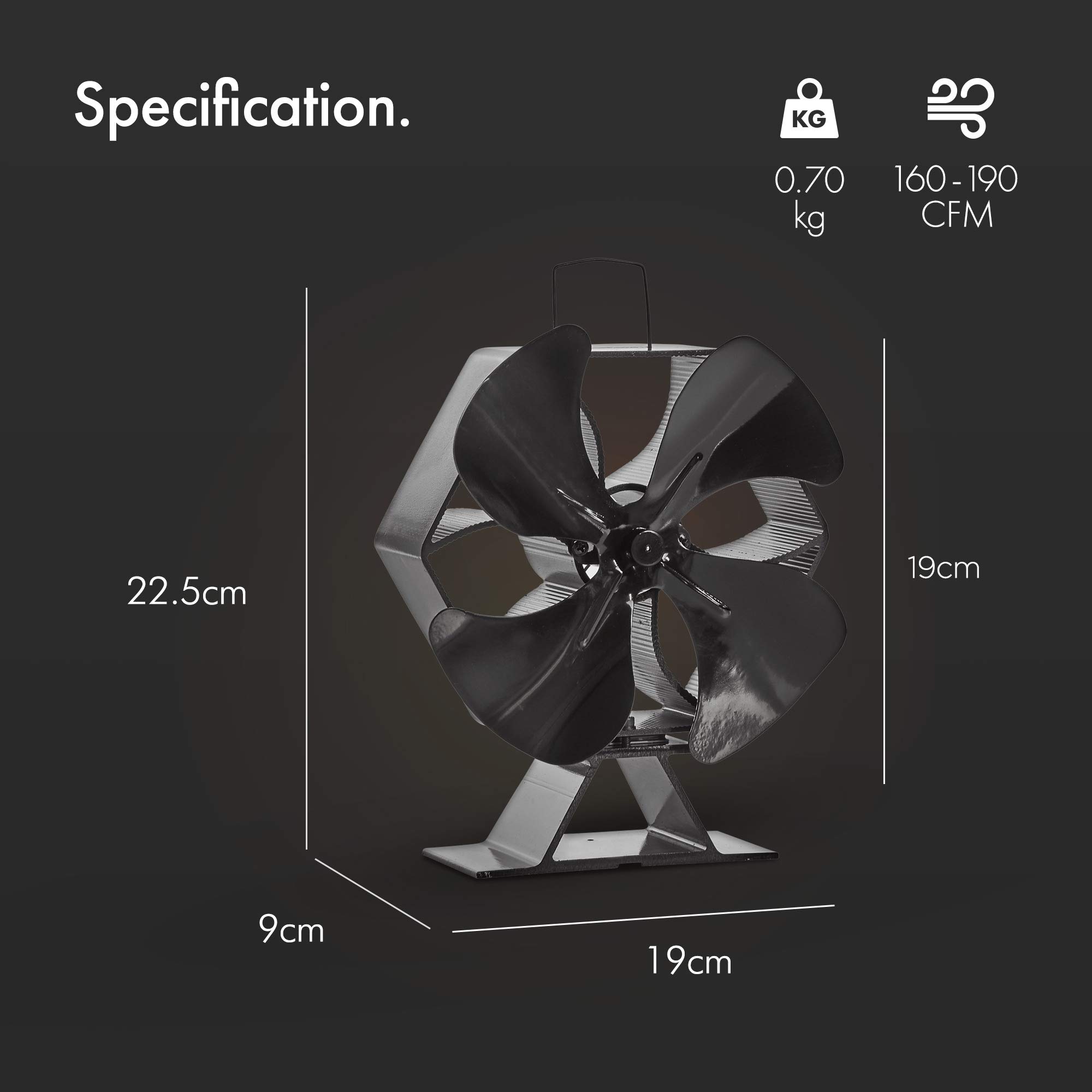 Vonhaus Ventilatore per Stufa XL 4 Pale Termoelettrico