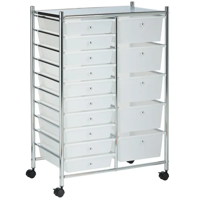 VonHaus Carrello 15 Cassetti Bianco con Ruote 76 cm