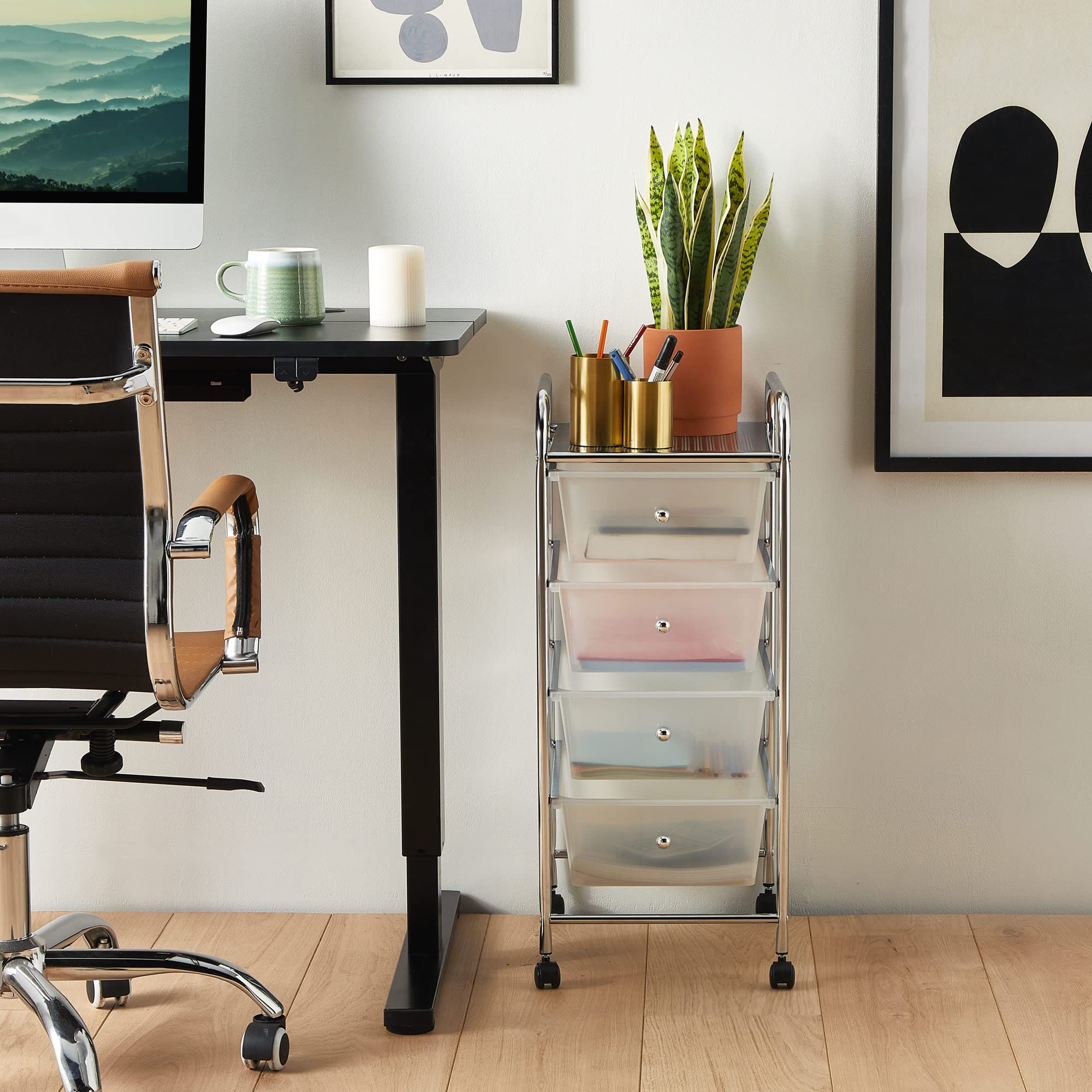 VonHaus Carrello 4 Cassetti Bianco con Ruote Salvaspazio