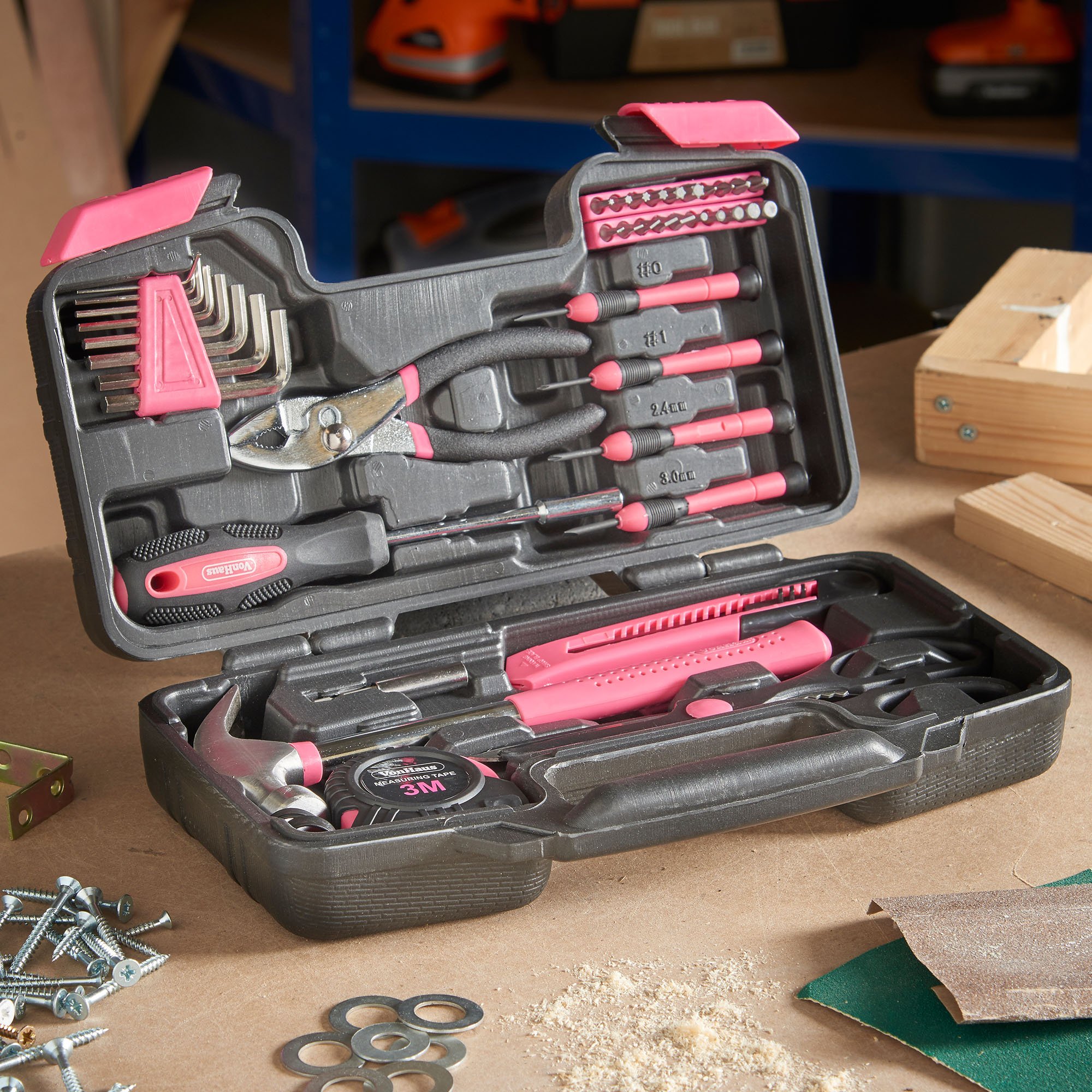 VonHaus set attrezzi 39 pezzi rosa con valigetta fai da te