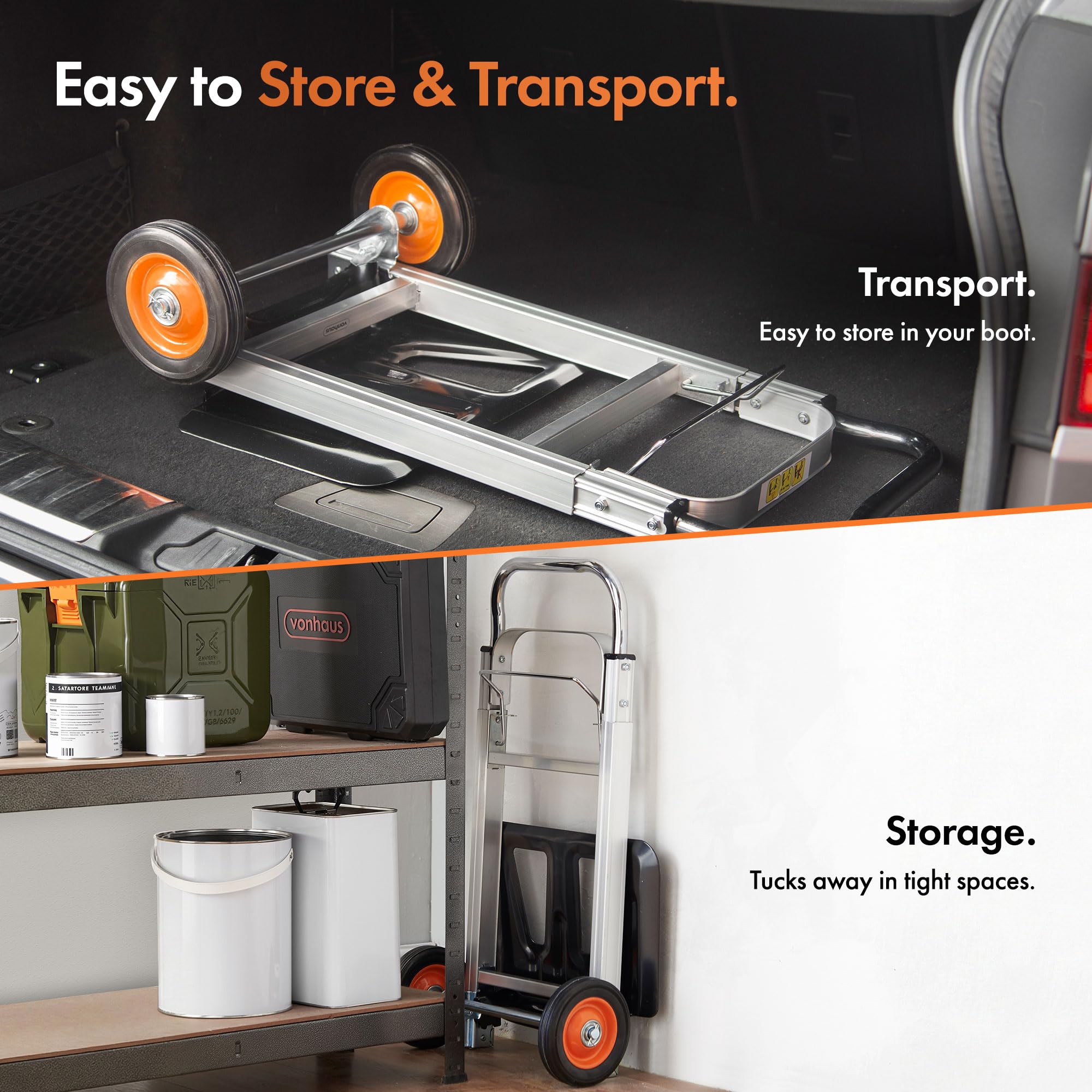 VonHaus carrello manuale pieghevole alluminio 90 kg