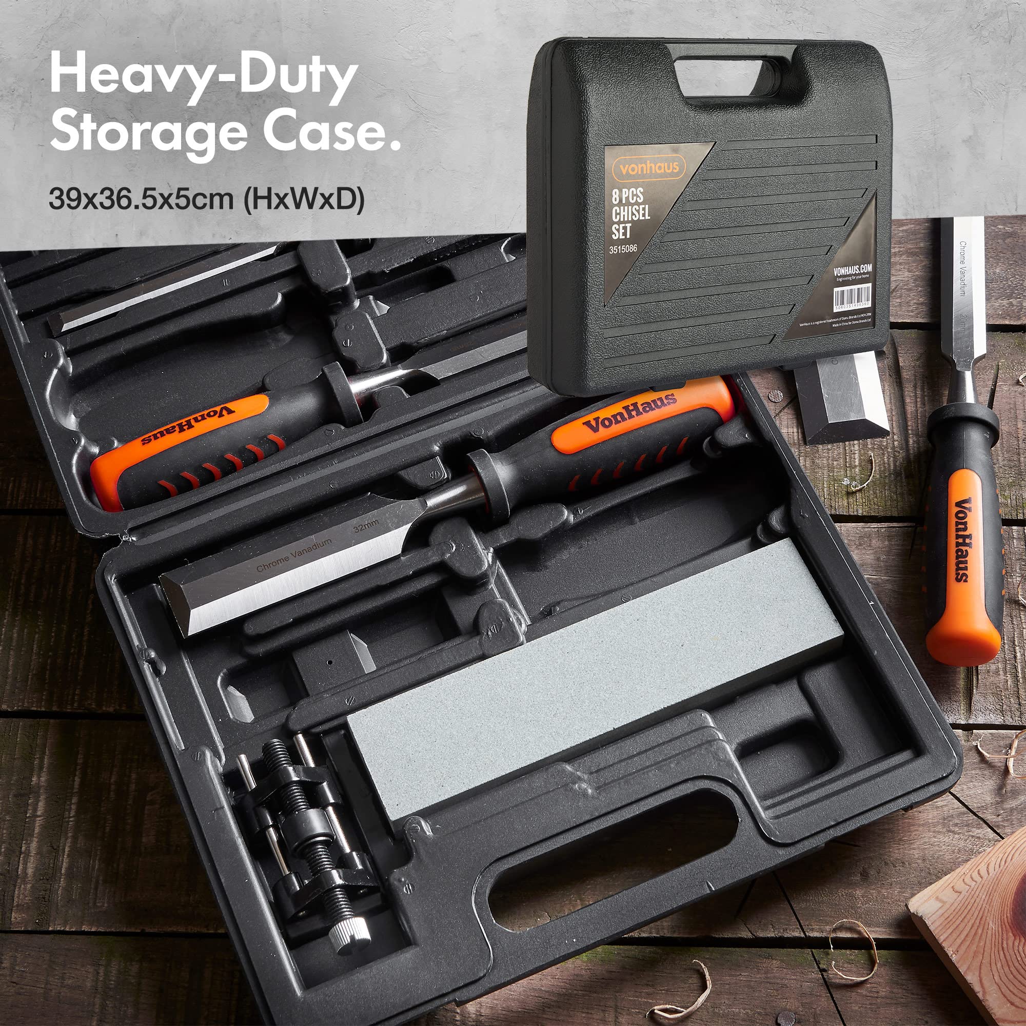 VonHaus set scalpelli legno 8 pezzi con guida e pietra