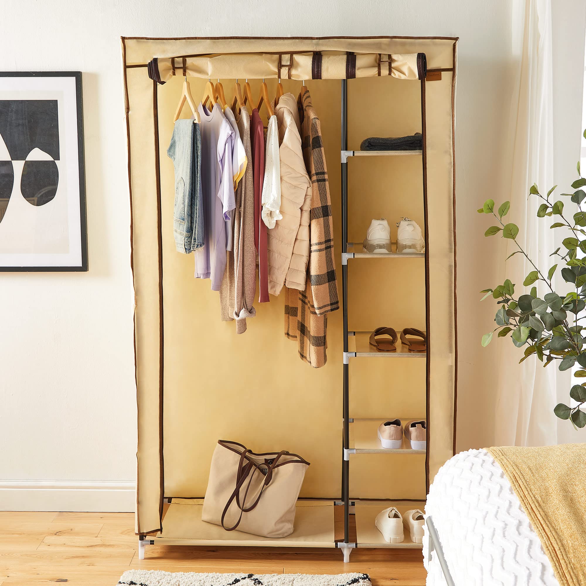 Vonhaus Armadio Tela Beige 110x45x175 cm