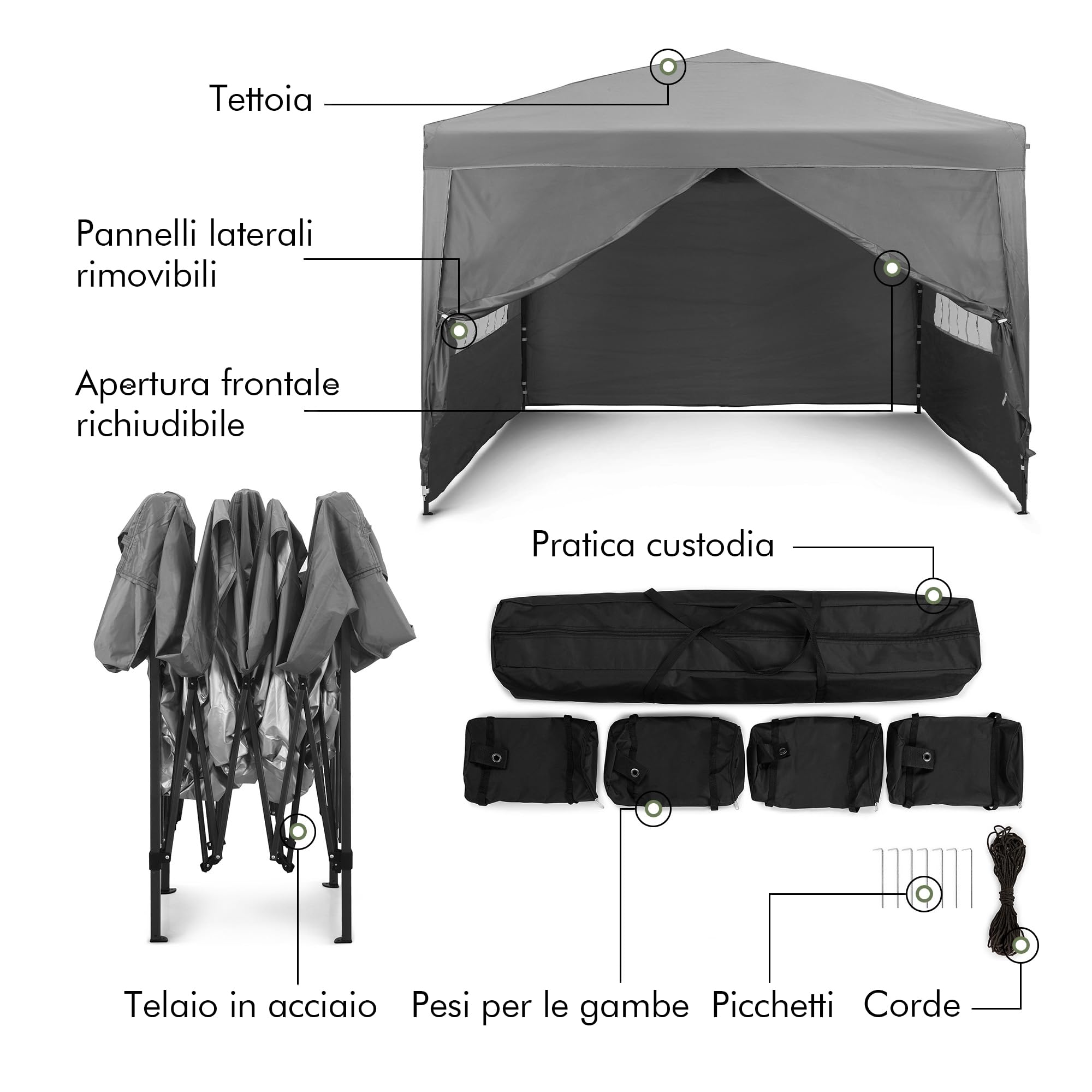 VonHaus Gazebo Pieghevole 3x3 m con 4 Pareti
