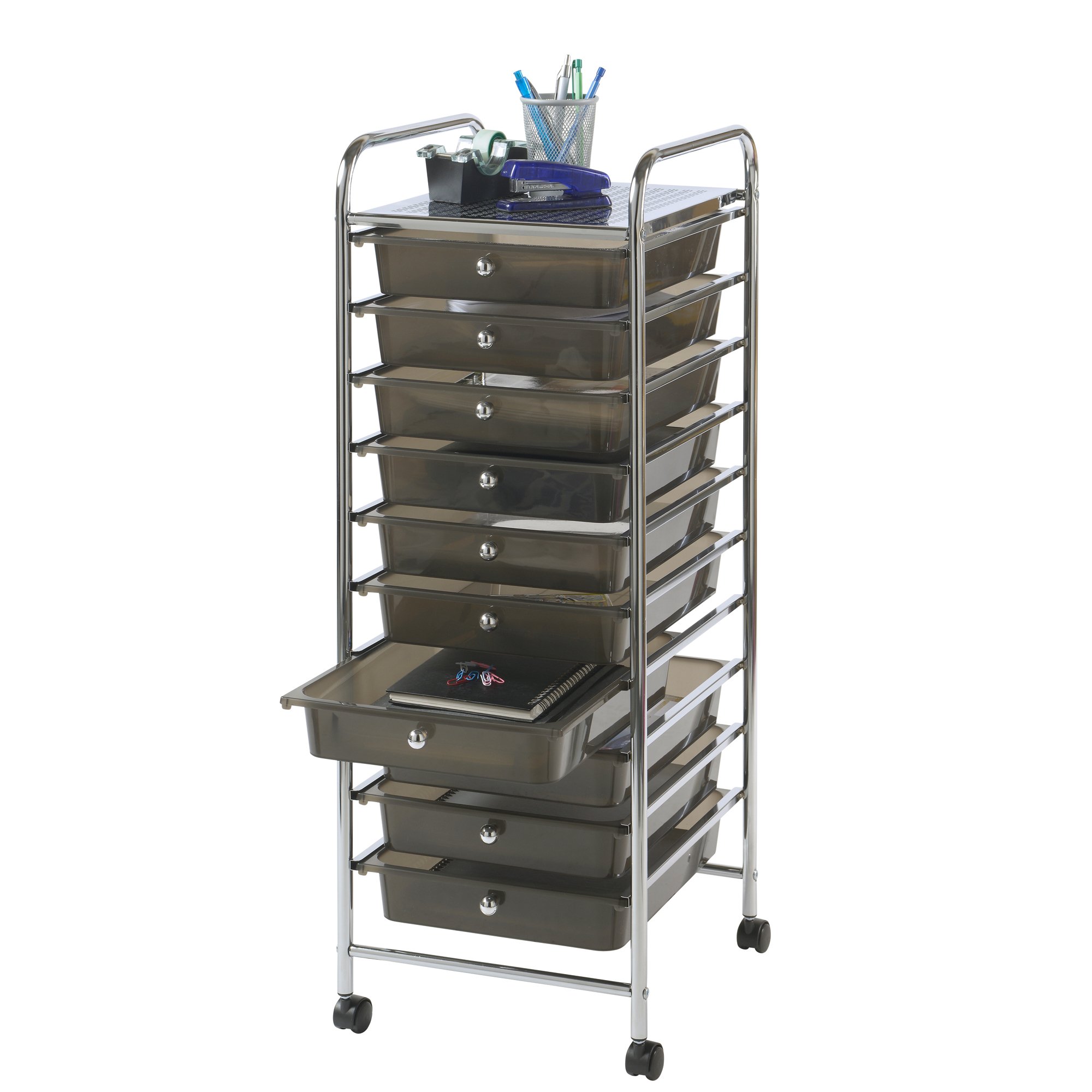 Vonhaus Carrello 10 Cassetti Nero con Ruote 89 cm