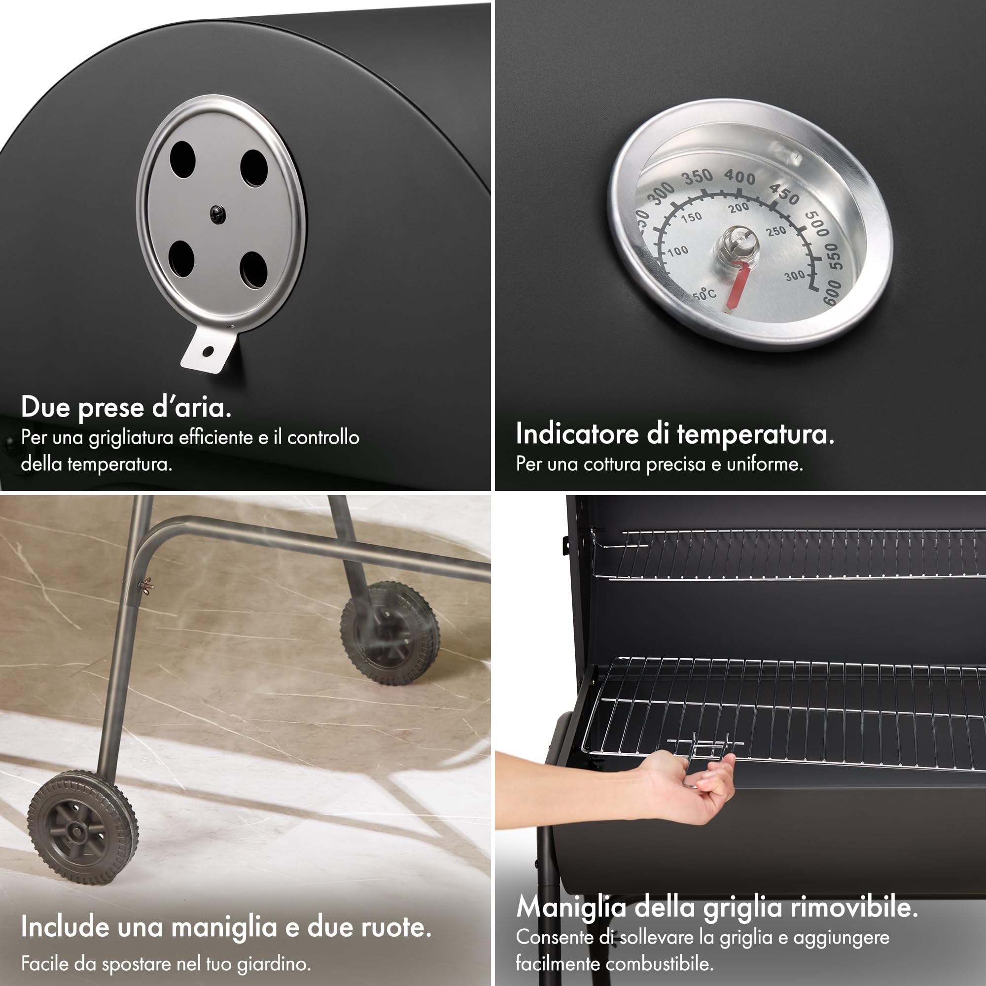 VonHaus Barbecue a Carbone 2 in 1 con Affumicatore