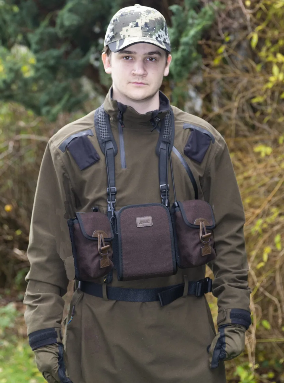 Toke 2.0 porta binocolo harness in loden silenzioso