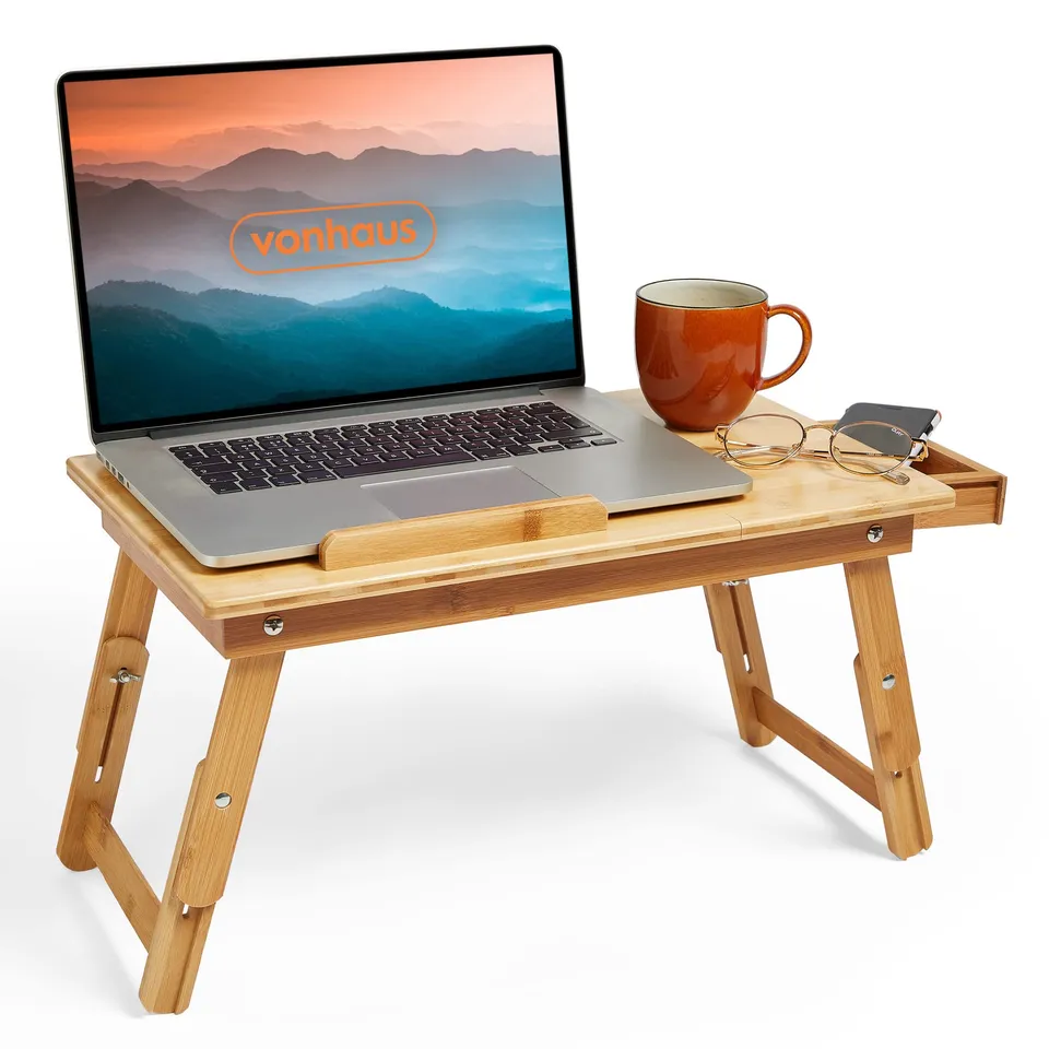 VonHaus Lapdesk Vassoio Laptop Bambù 50x30 con Cassetto