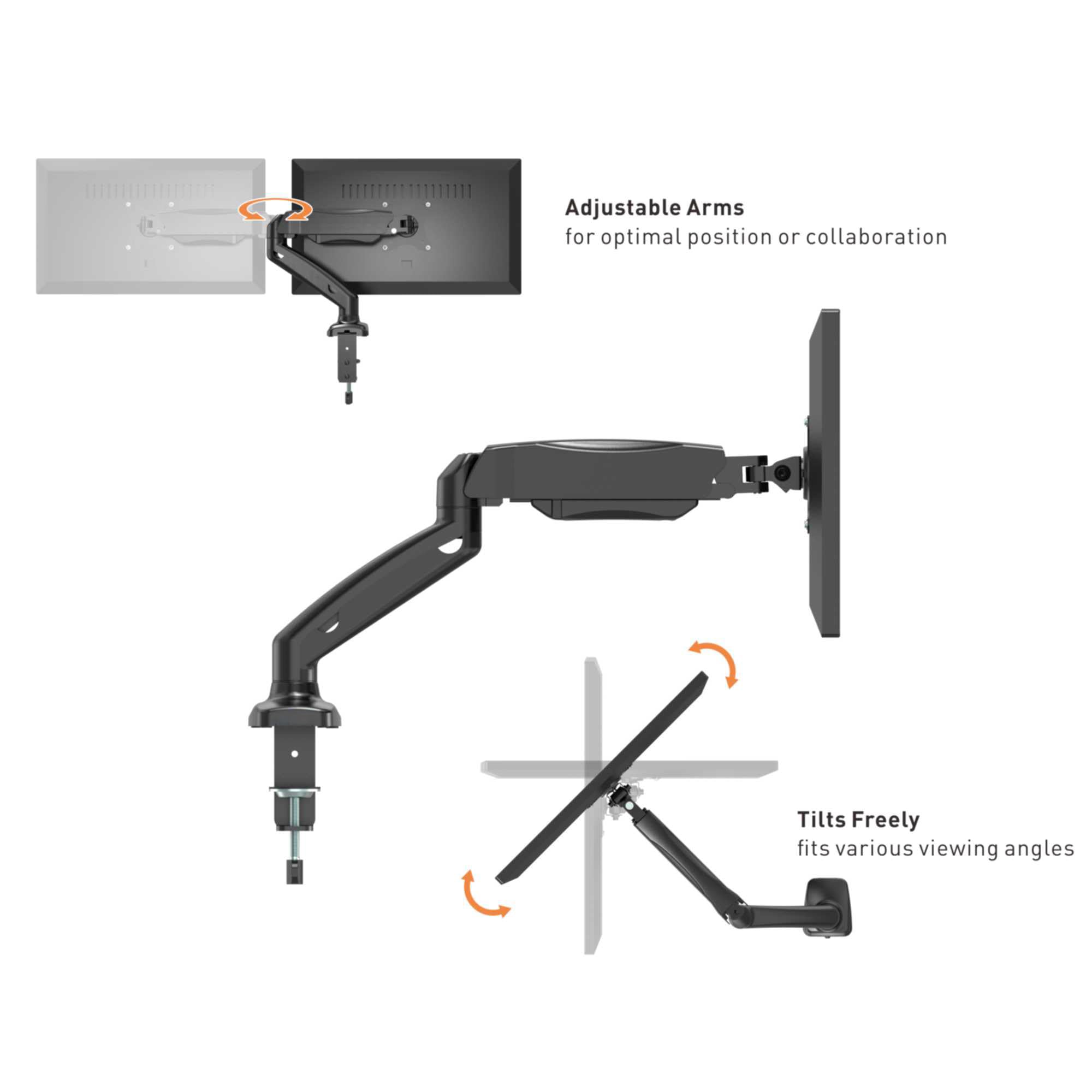 VonHaus supporto monitor braccio a gas singolo VESA nero
