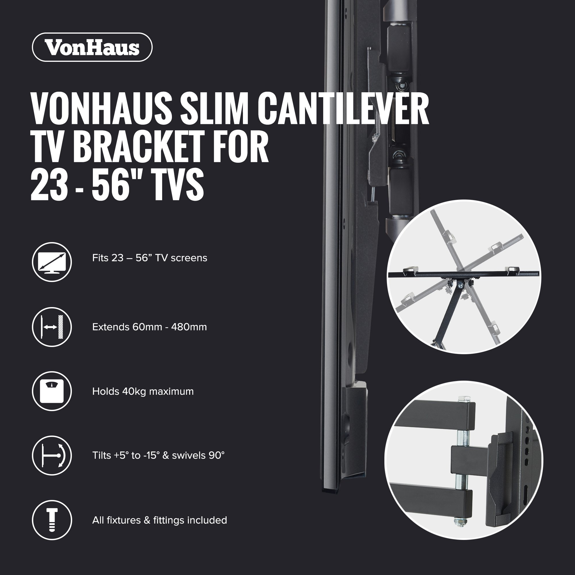 VonHaus Supporto TV Parete 23-56" VESA 400x400 Braccio 48 cm