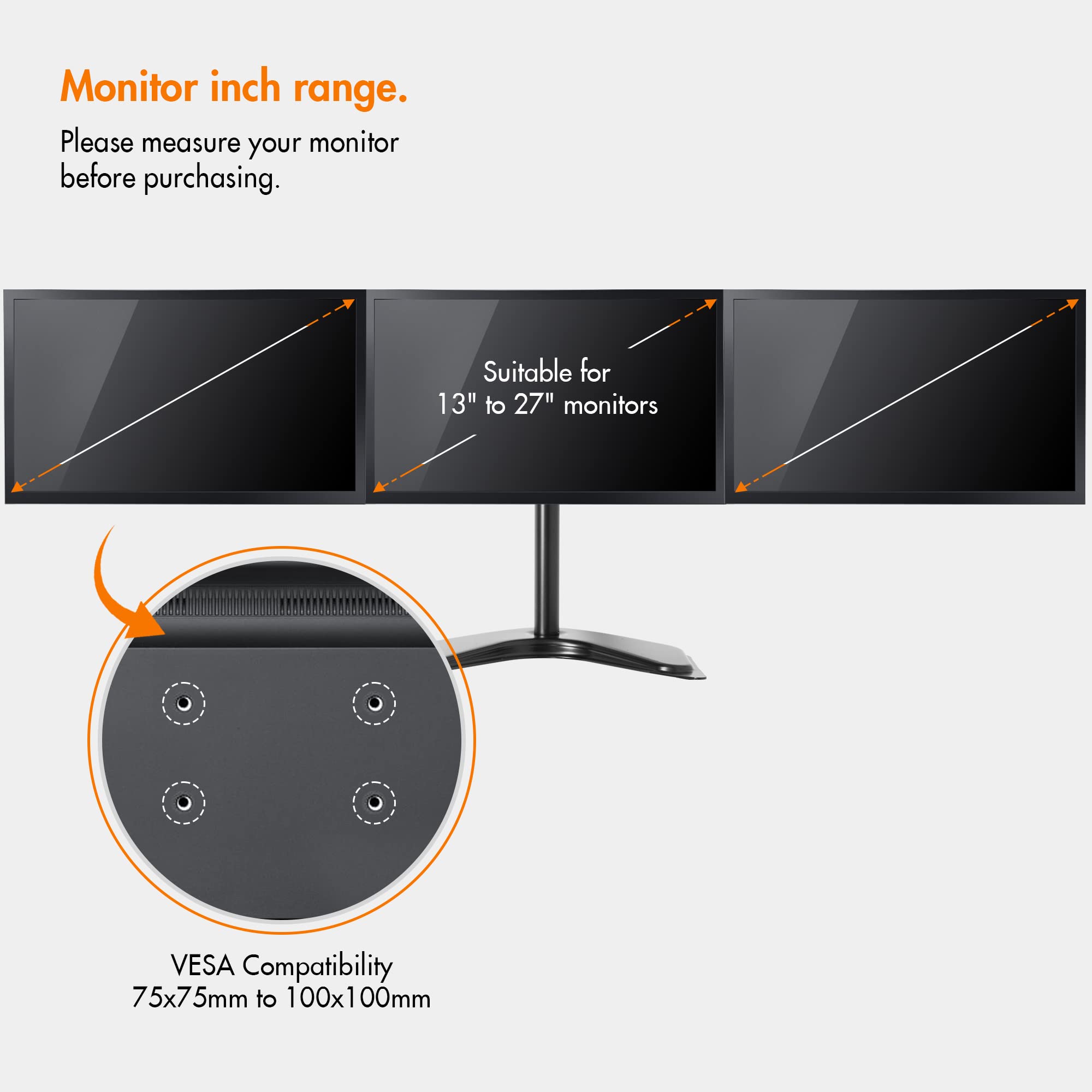 VonHaus supporto triplo 3 monitor 13-27 pollici VESA