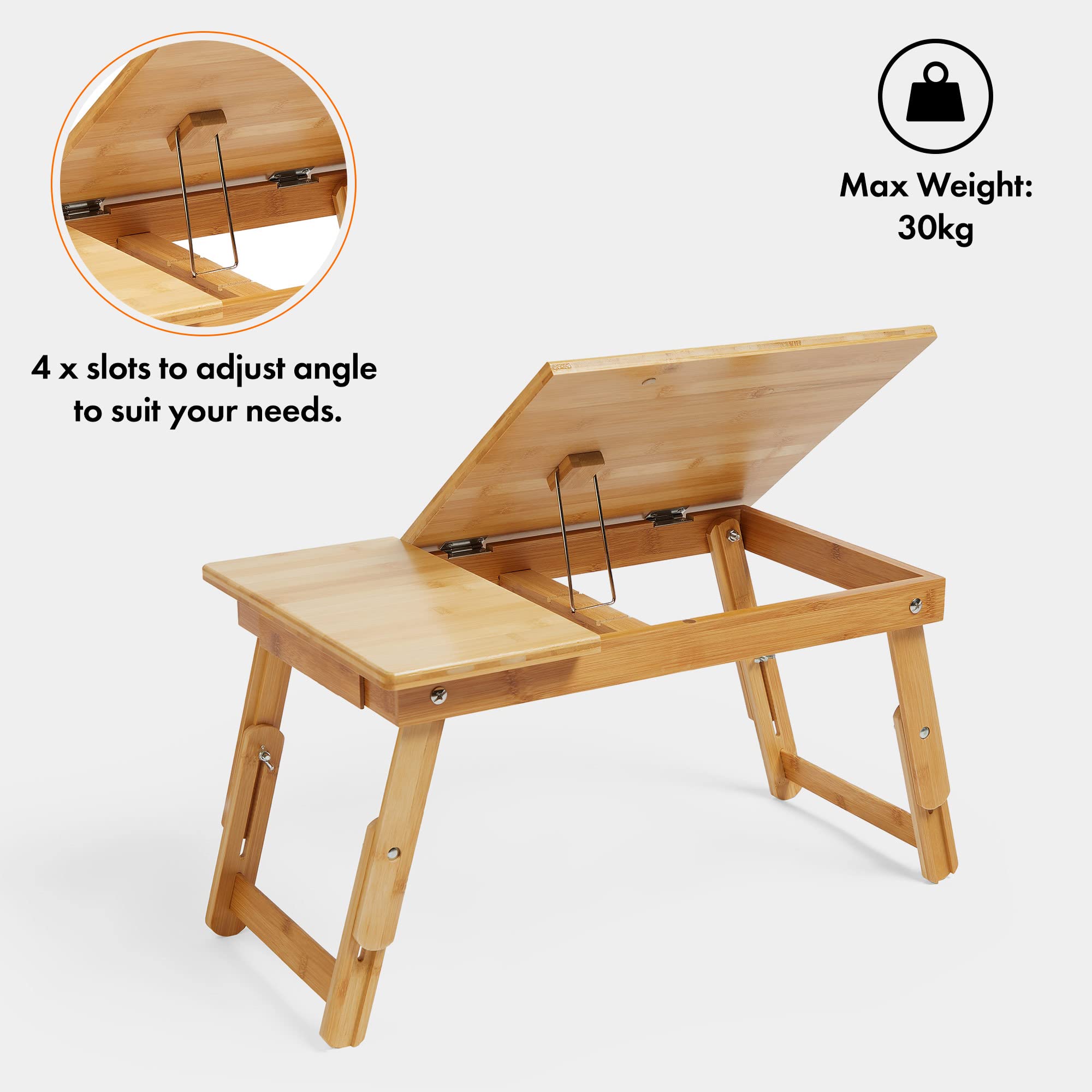 VonHaus Lapdesk Vassoio Laptop Bambù 50x30 con Cassetto