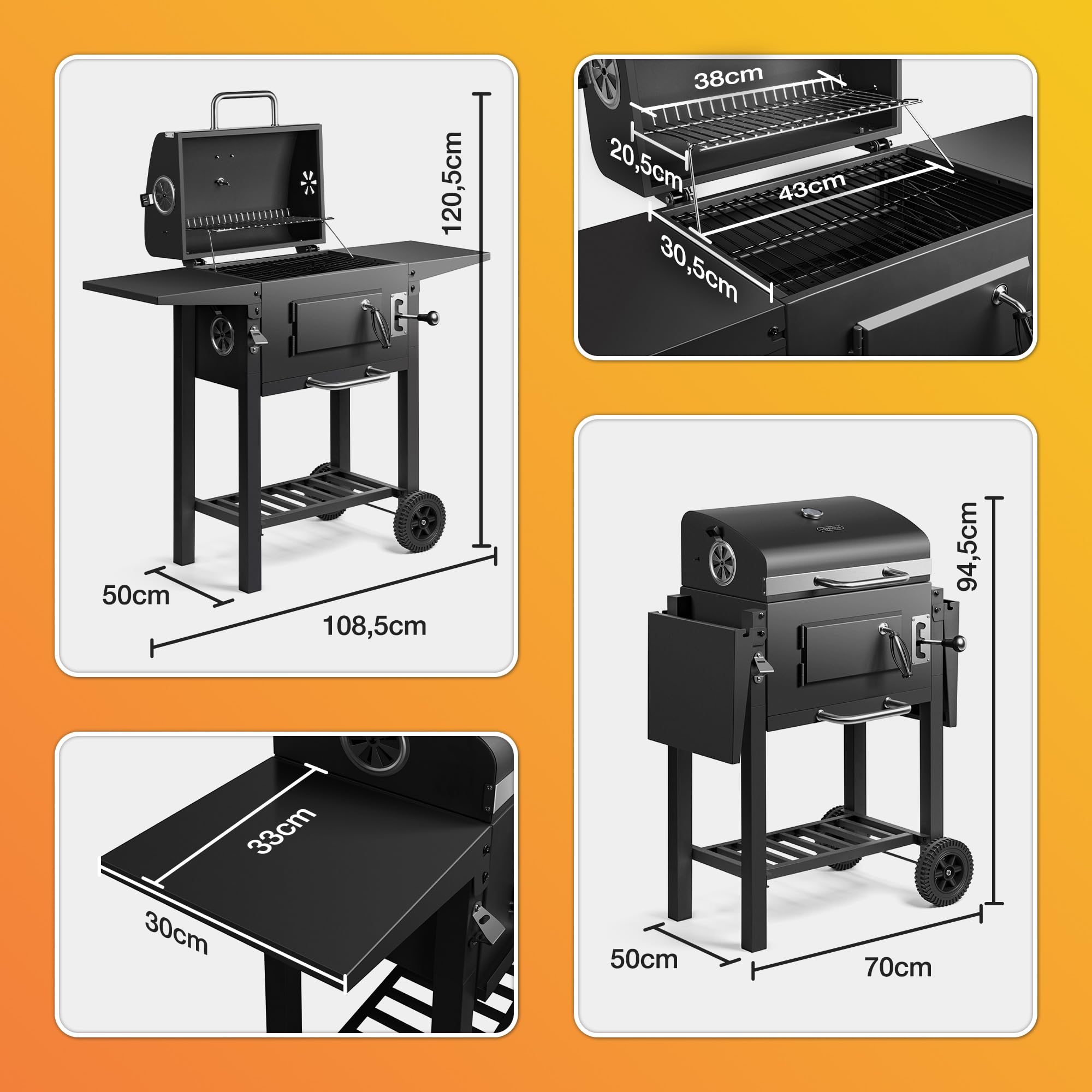 VonHaus Barbecue Carbone con Smoker 43x30,5 cm Termometro