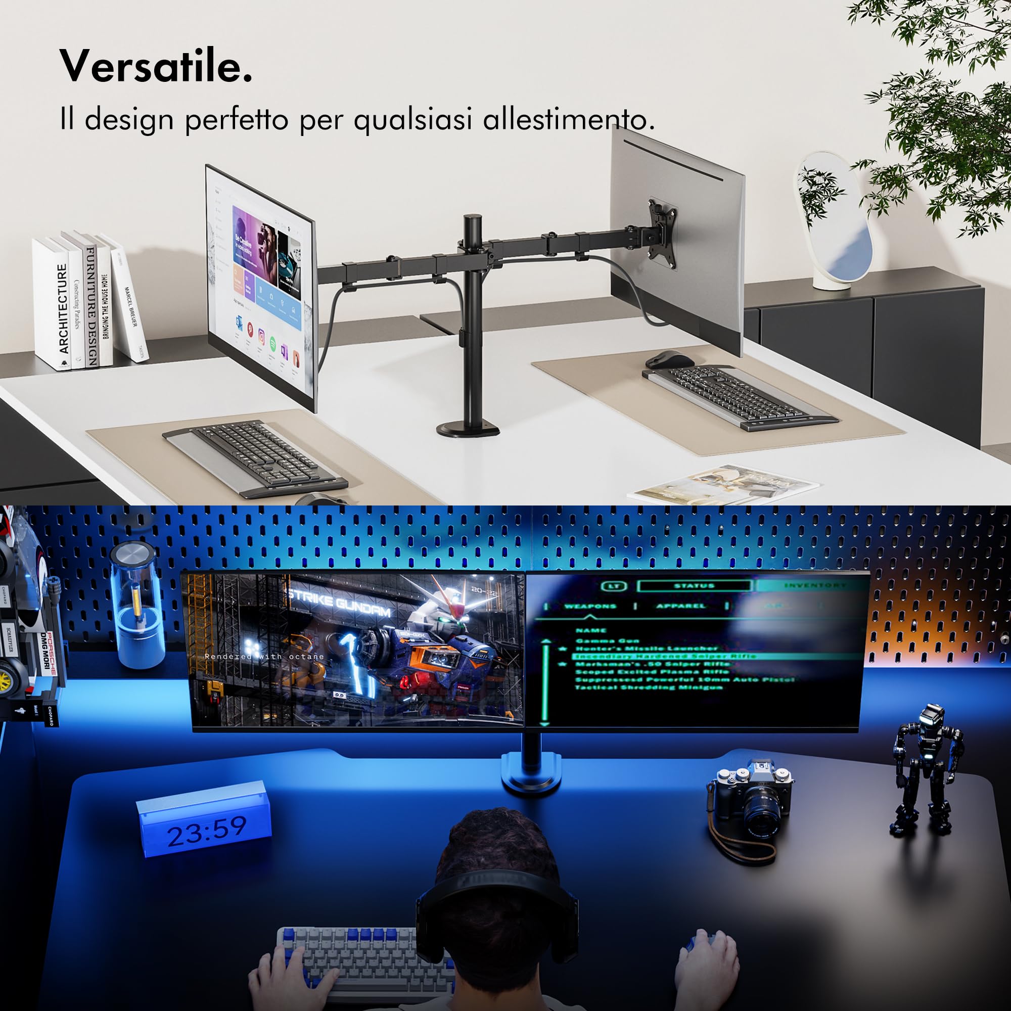 VonHaus Braccio Doppio Monitor 13-32" Regolabile VESA 75/100 Nero