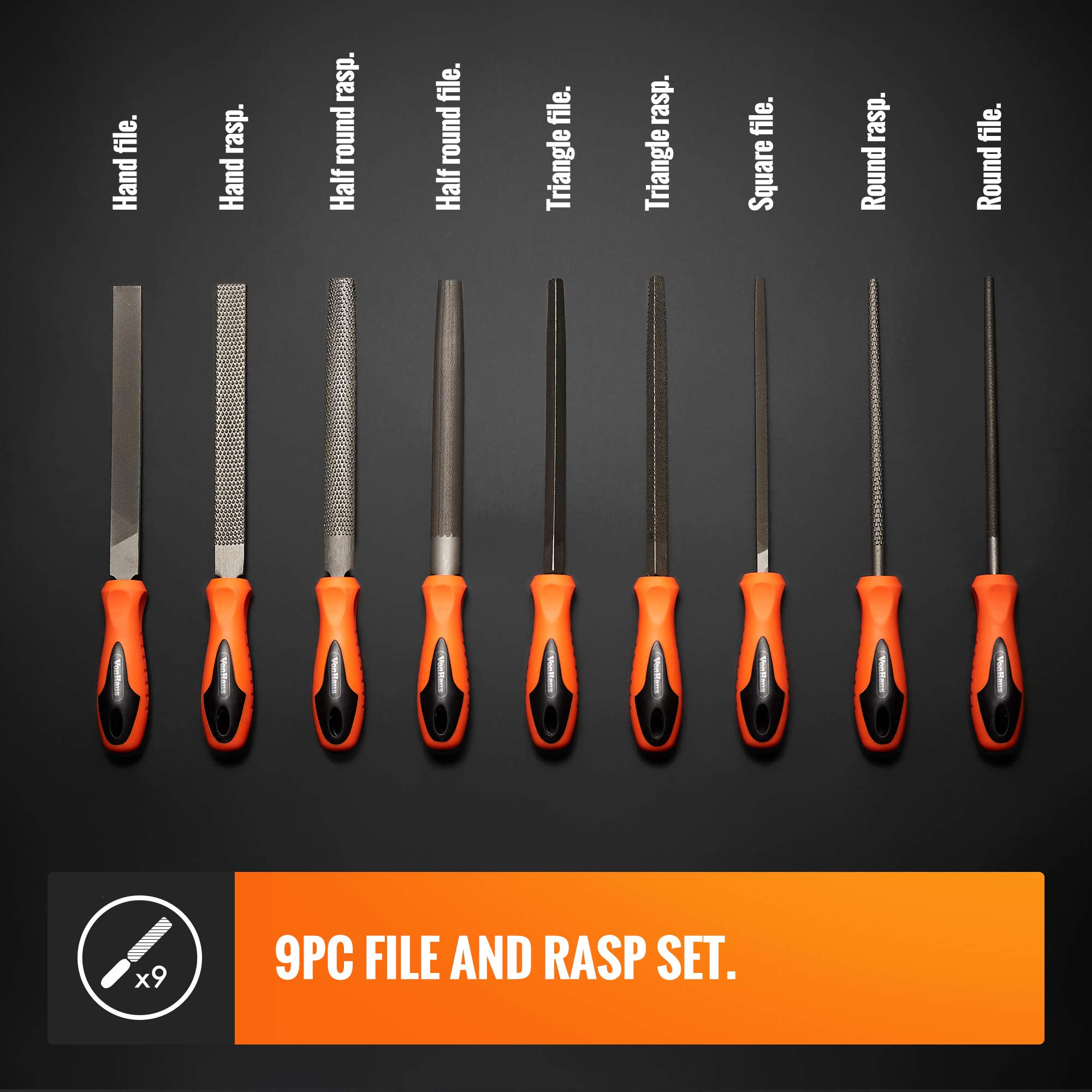 VonHaus set lime e raspe 9 pezzi manici morbidi
