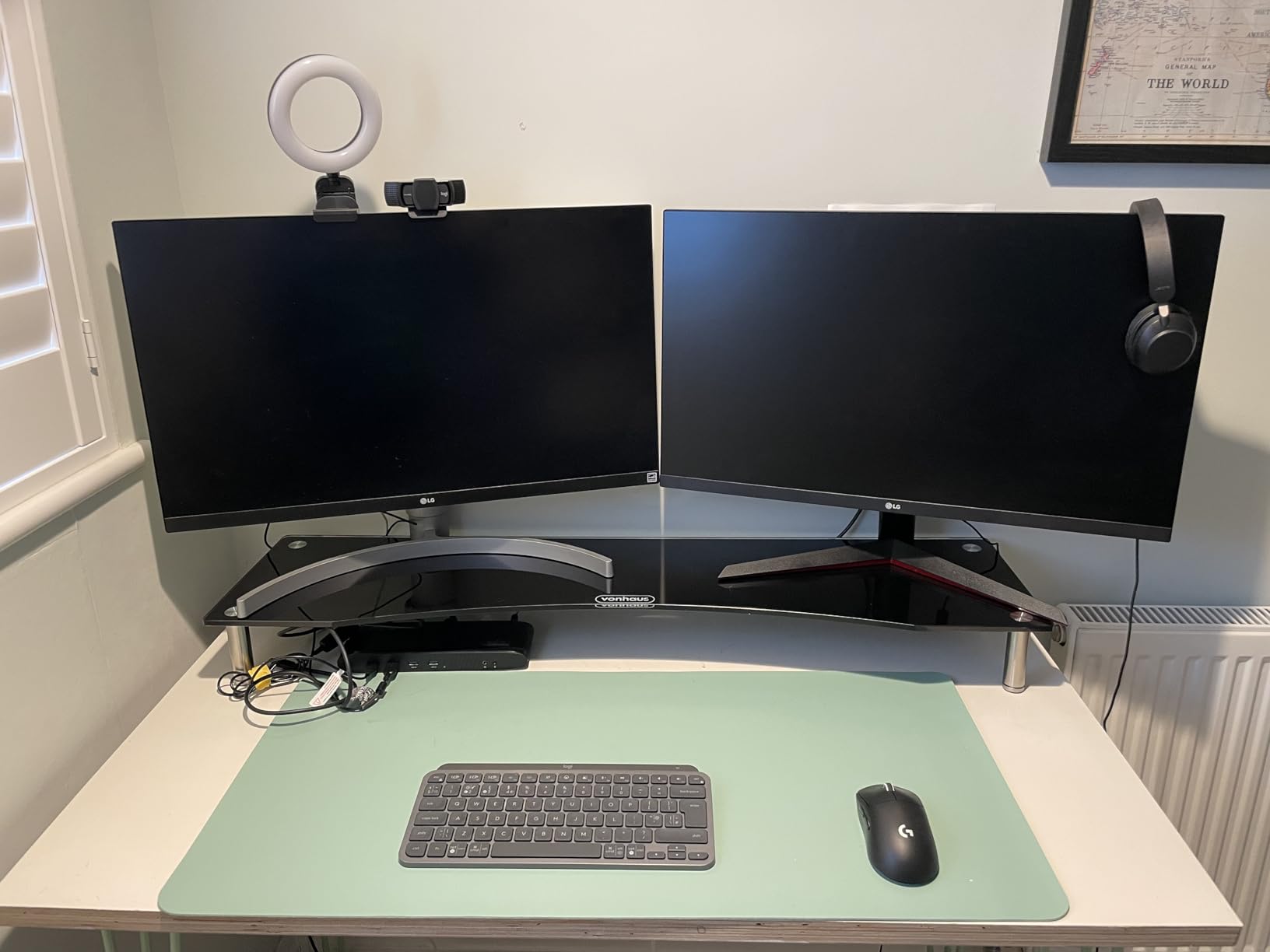 VonHaus XL supporto monitor vetro 100x26 cm doppio