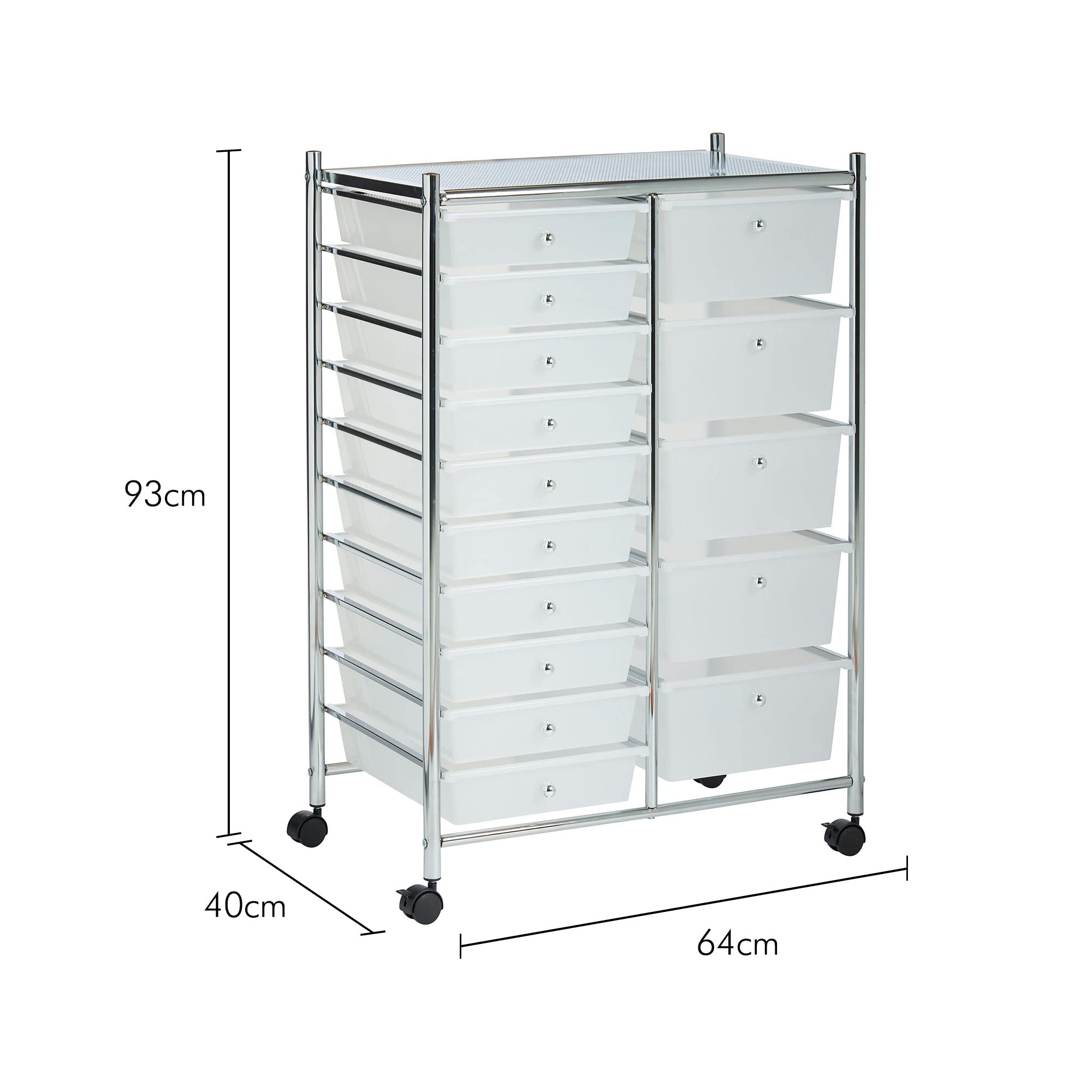 VonHaus Carrello 15 Cassetti Bianco con Ruote 76 cm