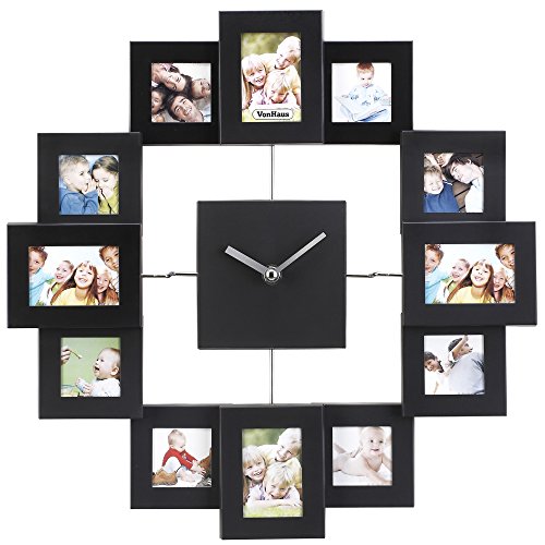 VonHaus Orologio Portafoto Nero 12 Cornici Quadrato