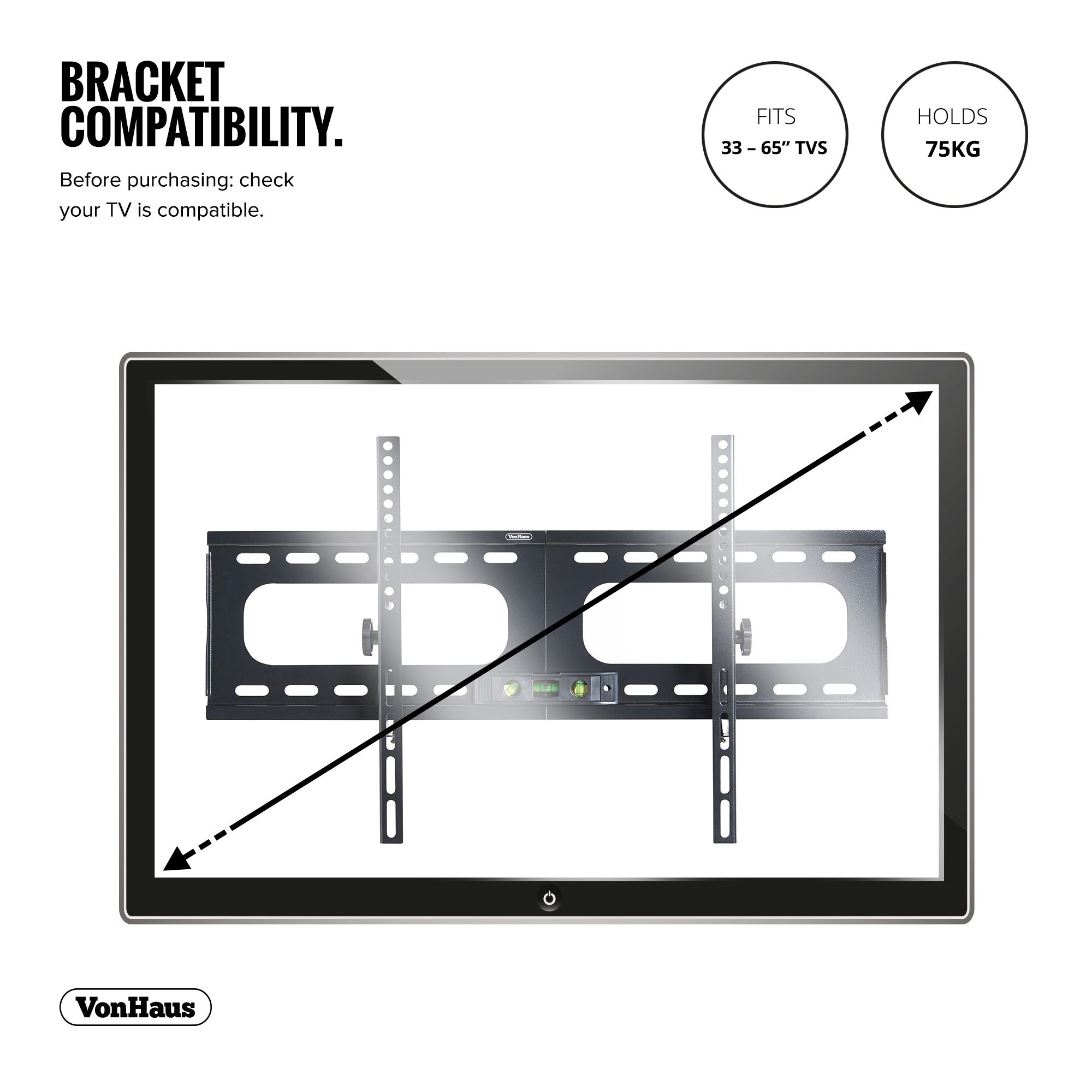 VonHaus Staffa TV a Parete 33-60 Pollici Inclinabile 75 kg
