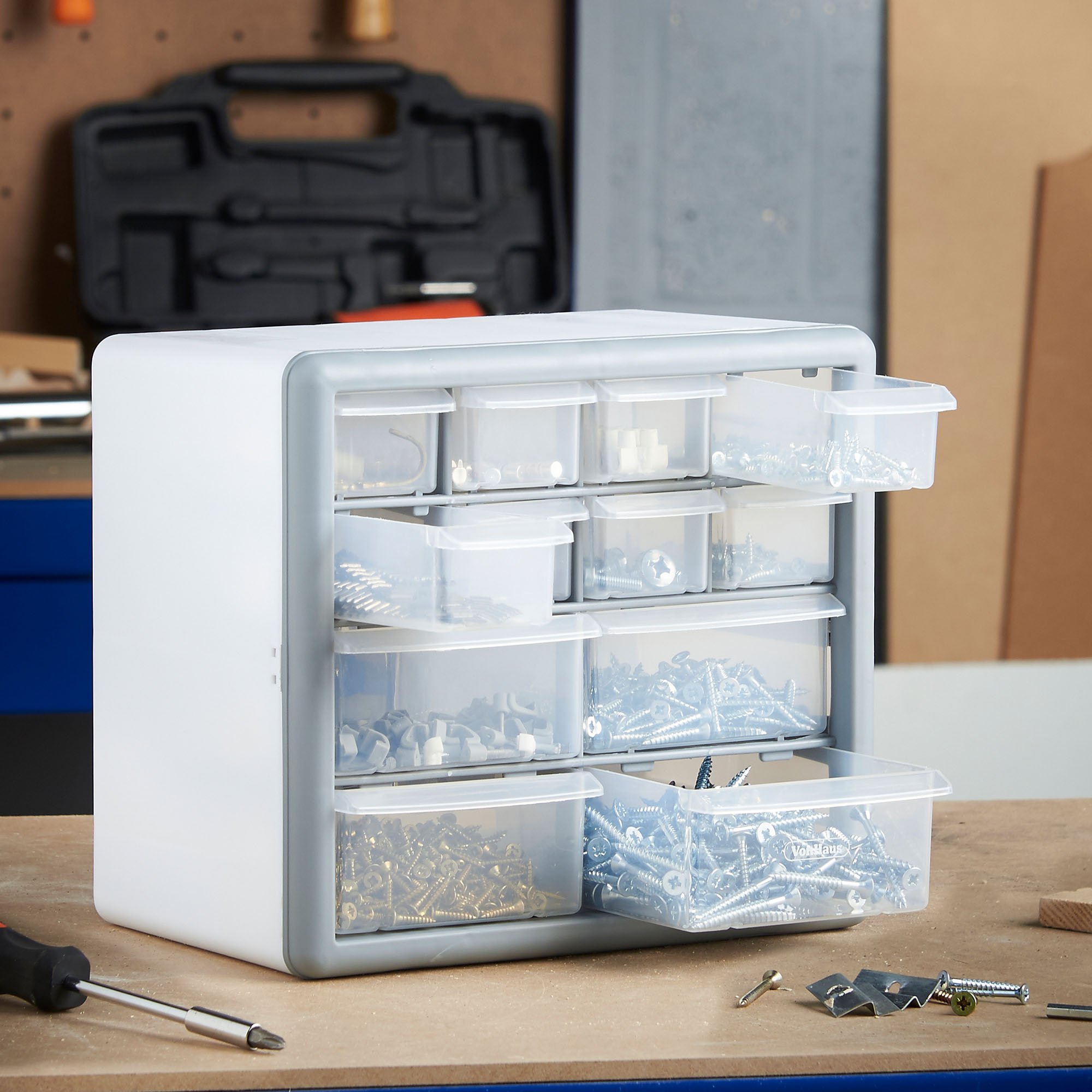VonHaus Organizer 12 cassetti portaviti da parete grigio