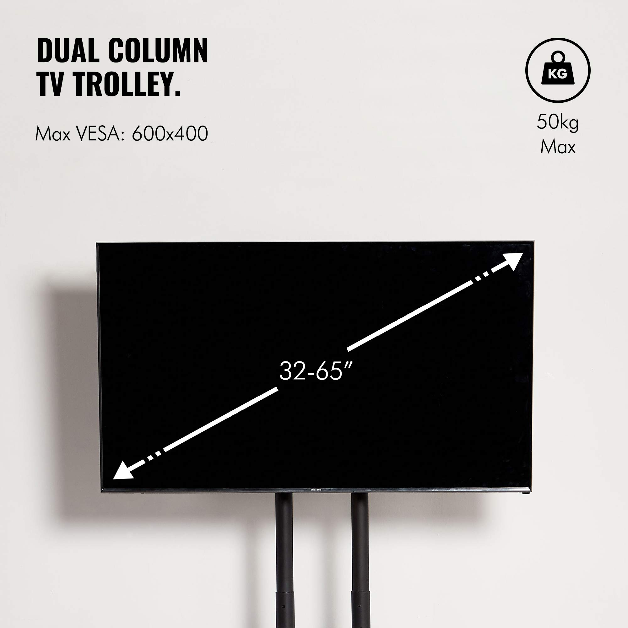 VonHaus carrello TV 32-65 pollici a doppia colonna su ruote