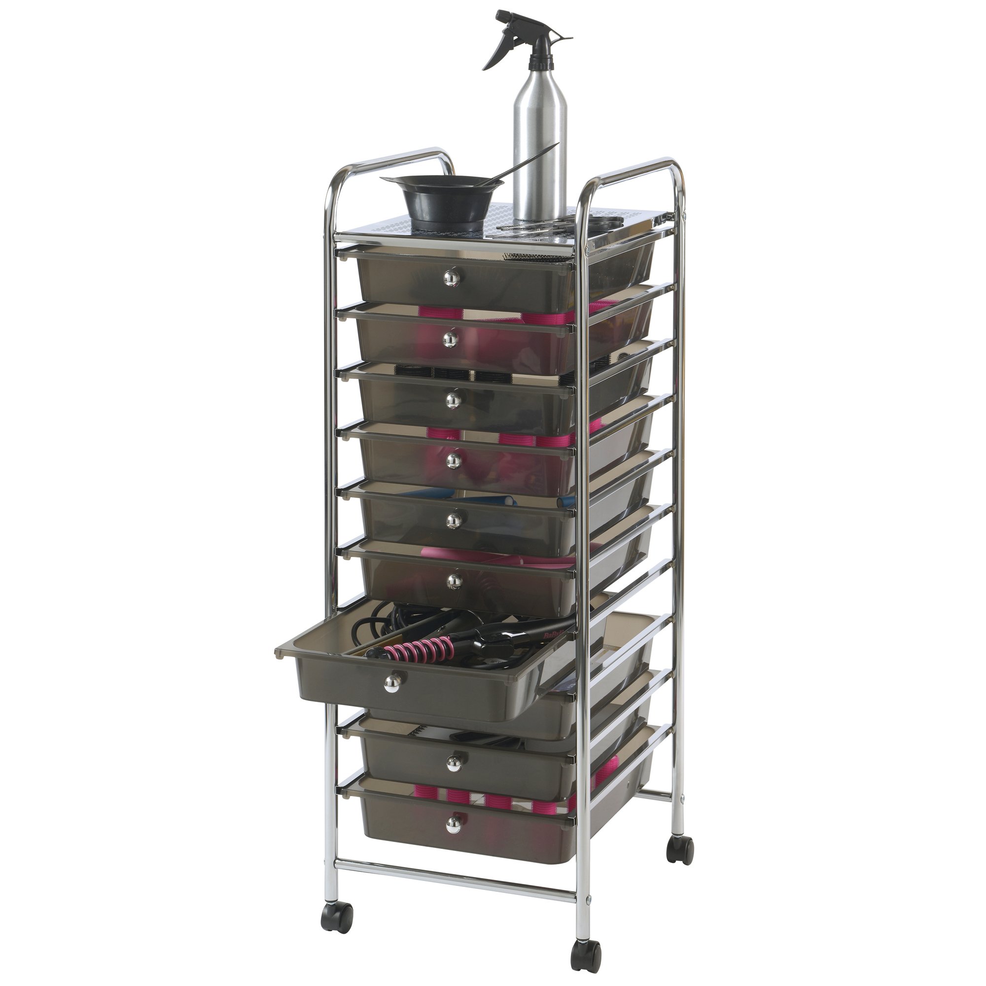 Vonhaus Carrello 10 Cassetti Nero con Ruote 89 cm