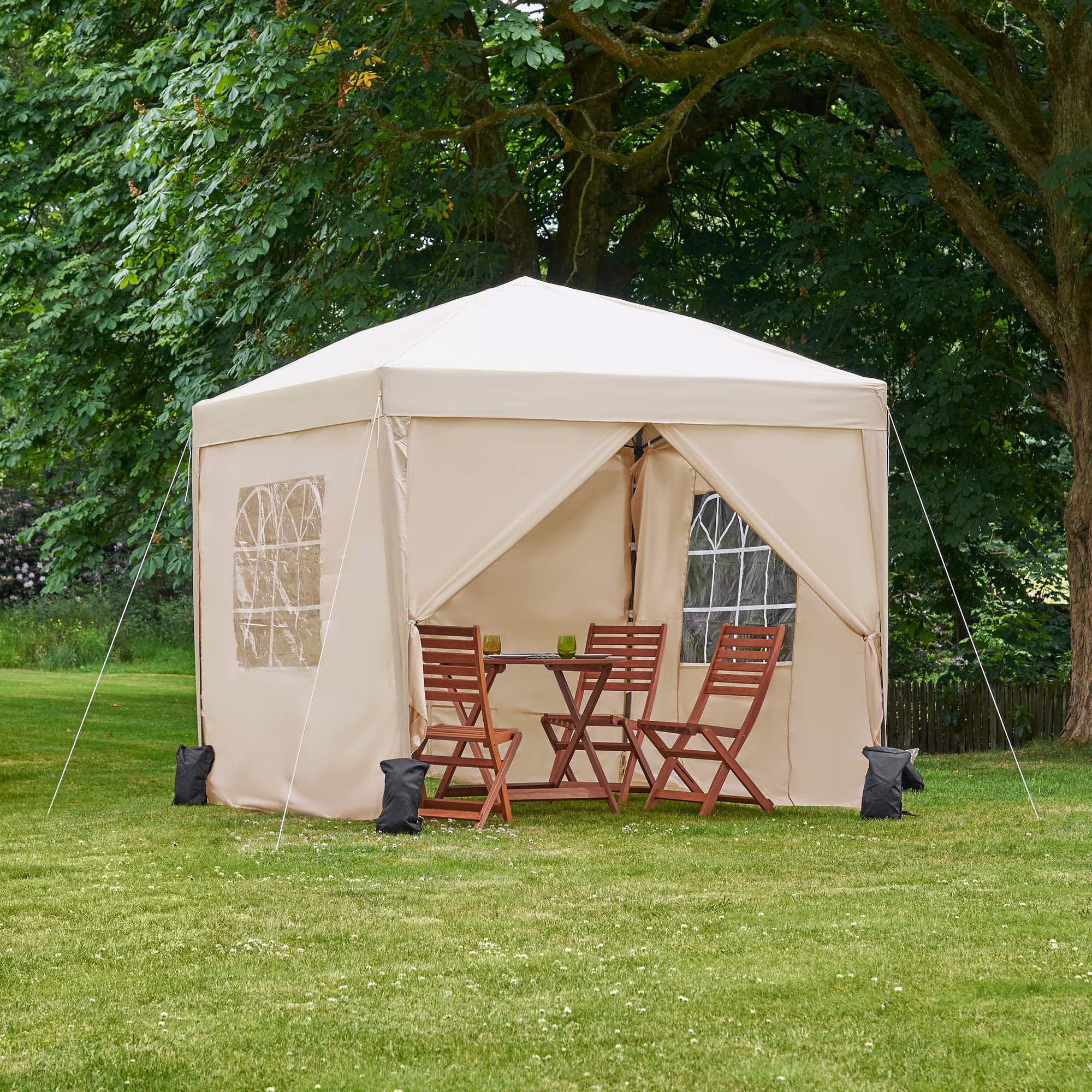 Vonhaus Gazebo 3x3 m Impermeabile Avorio con Pareti