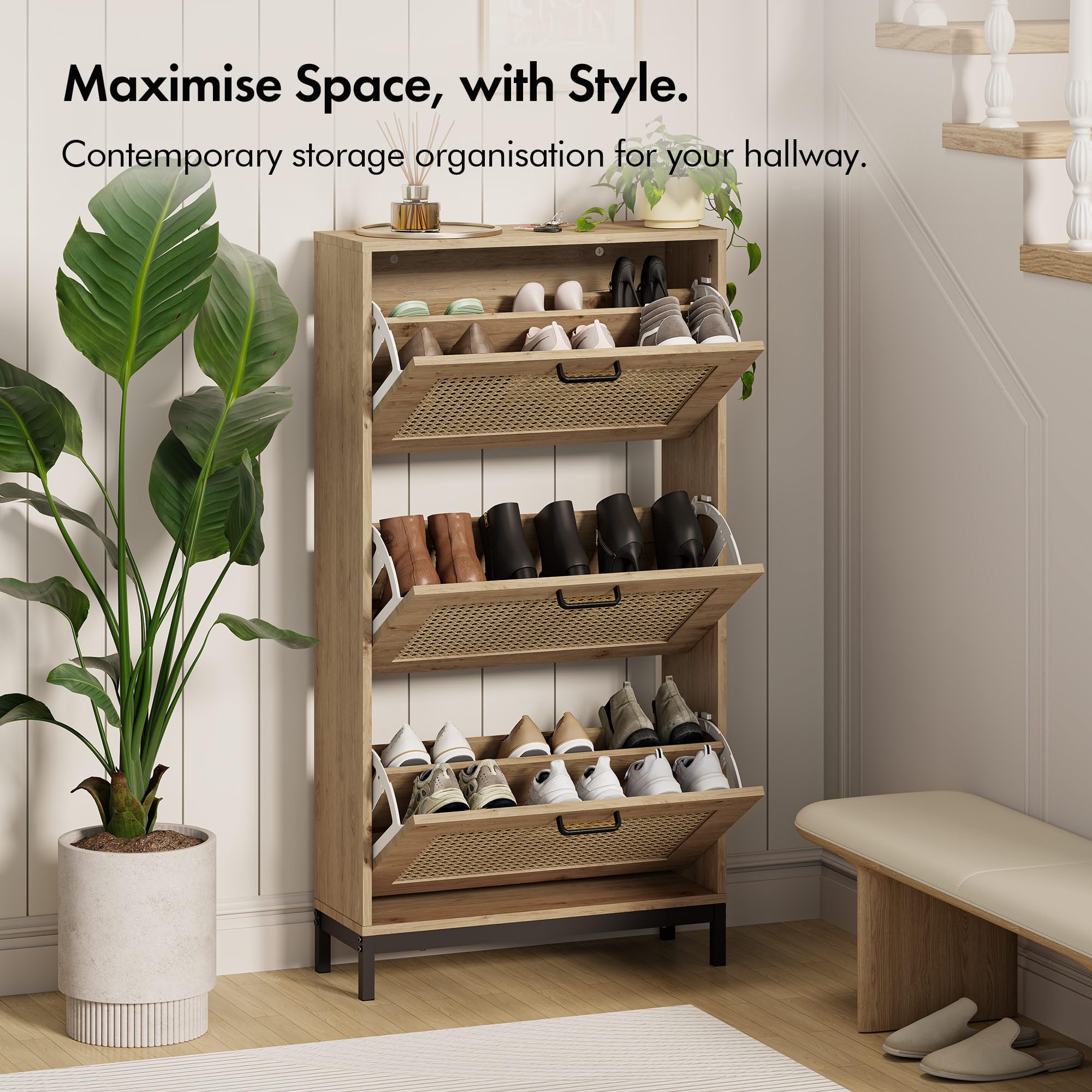 VonHaus Lena scarpiera rattan 3 cassetti 18 paia