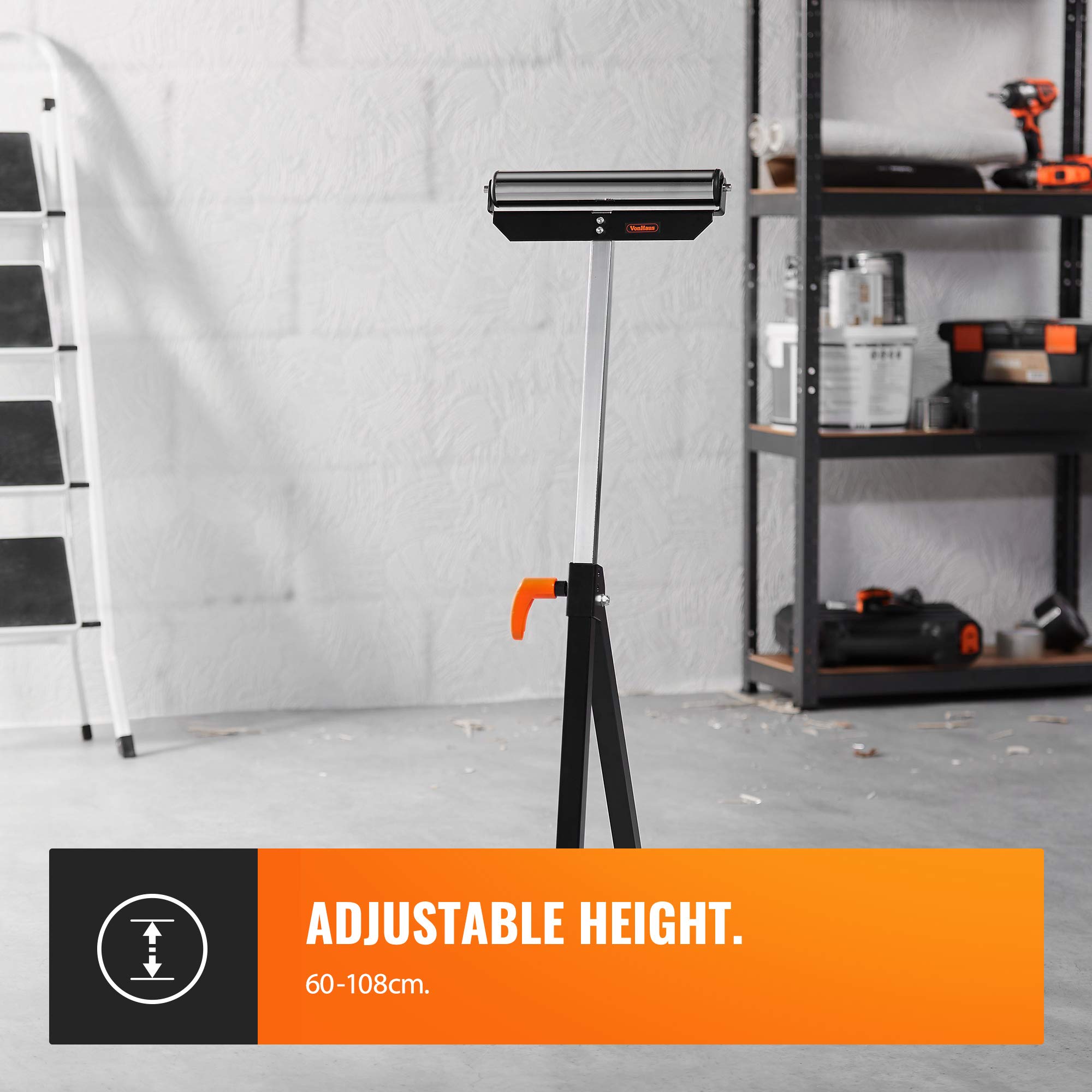 VonHaus supporto rullo acciaio altezza regolabile 68-108 cm